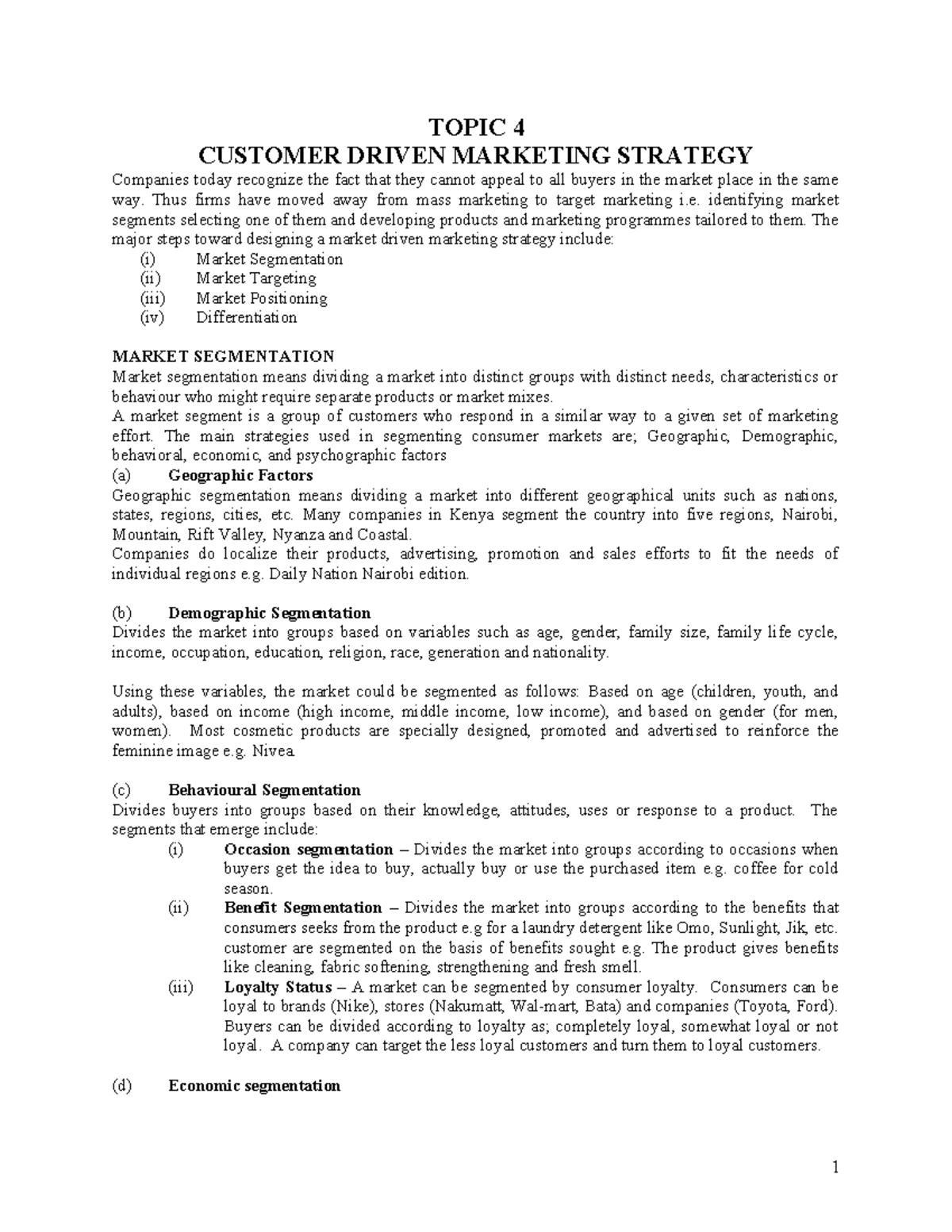 Topic 4 Customer Driven Marketing Strategy - TOPIC 4 CUSTOMER DRIVEN ...