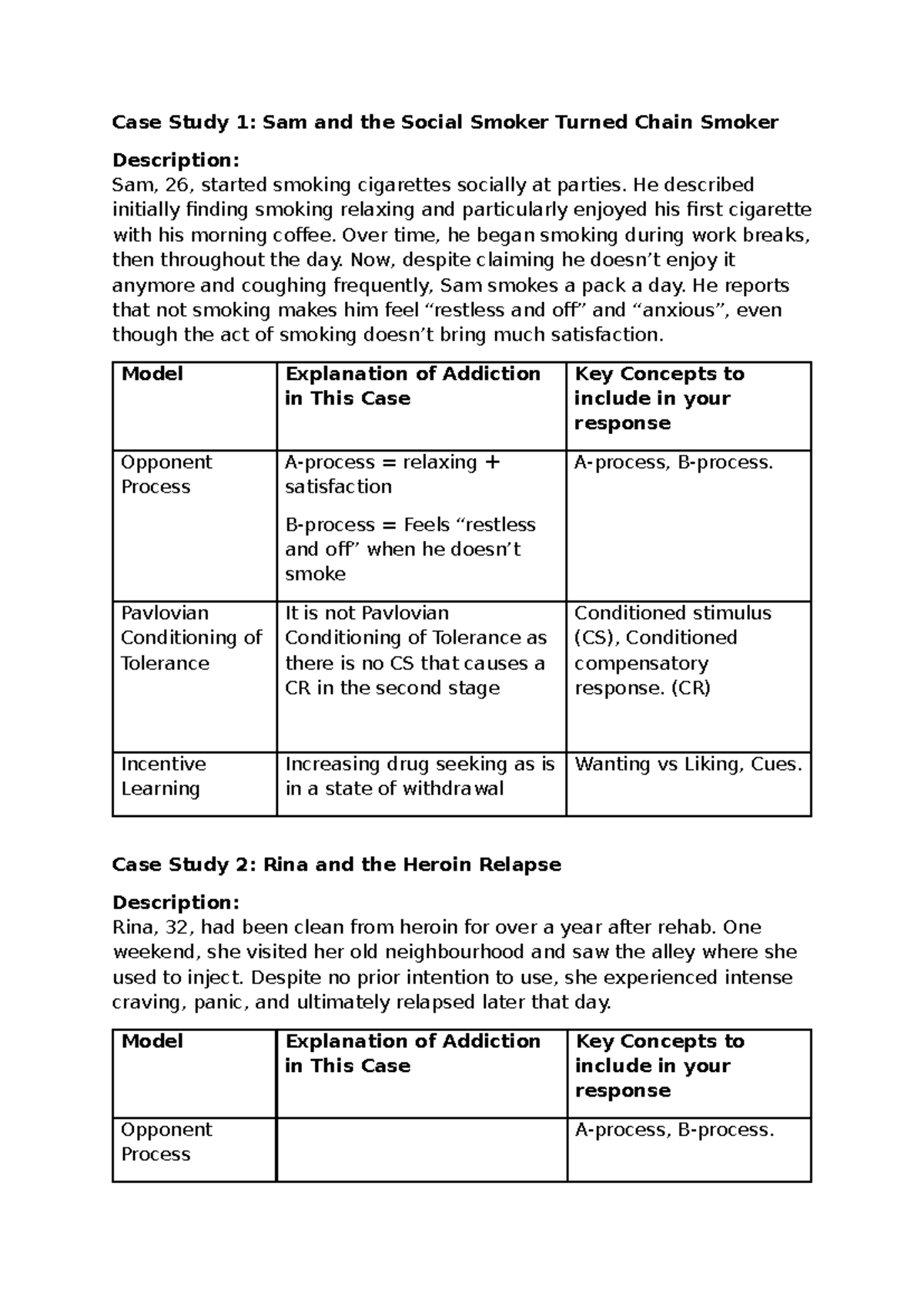 Case Study Analysis: Addiction Models in Tutorial Work Week 8 (2081 ...