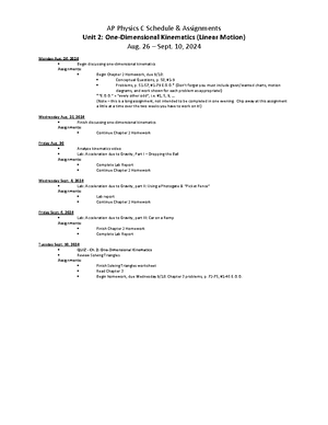 Study+Unit+04+ +Two Dimensional+Kinematics+ +24 - AP Physics C Schedule ...