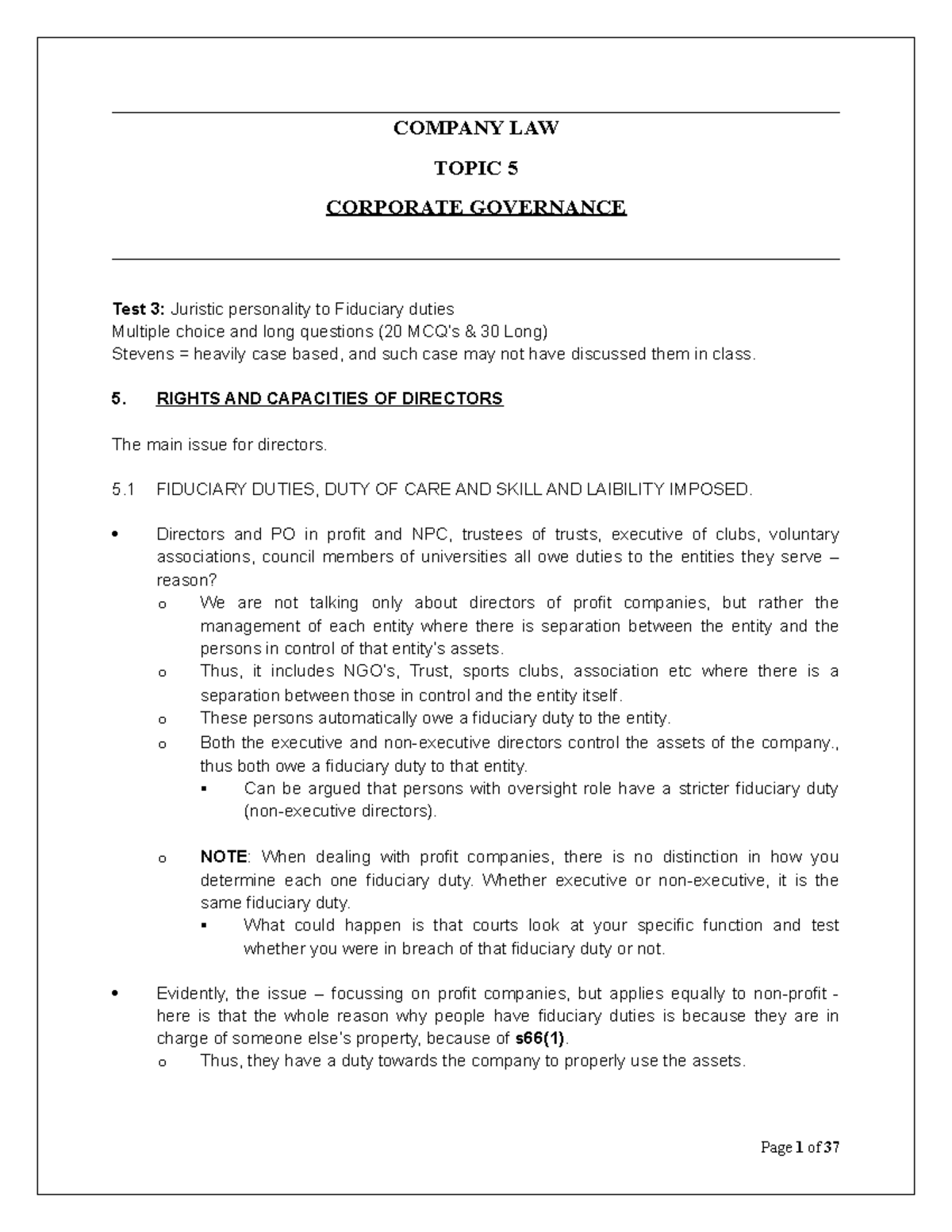 COMPANY LAW 2.5: Corporate Governance - Rights & Capacities of ...