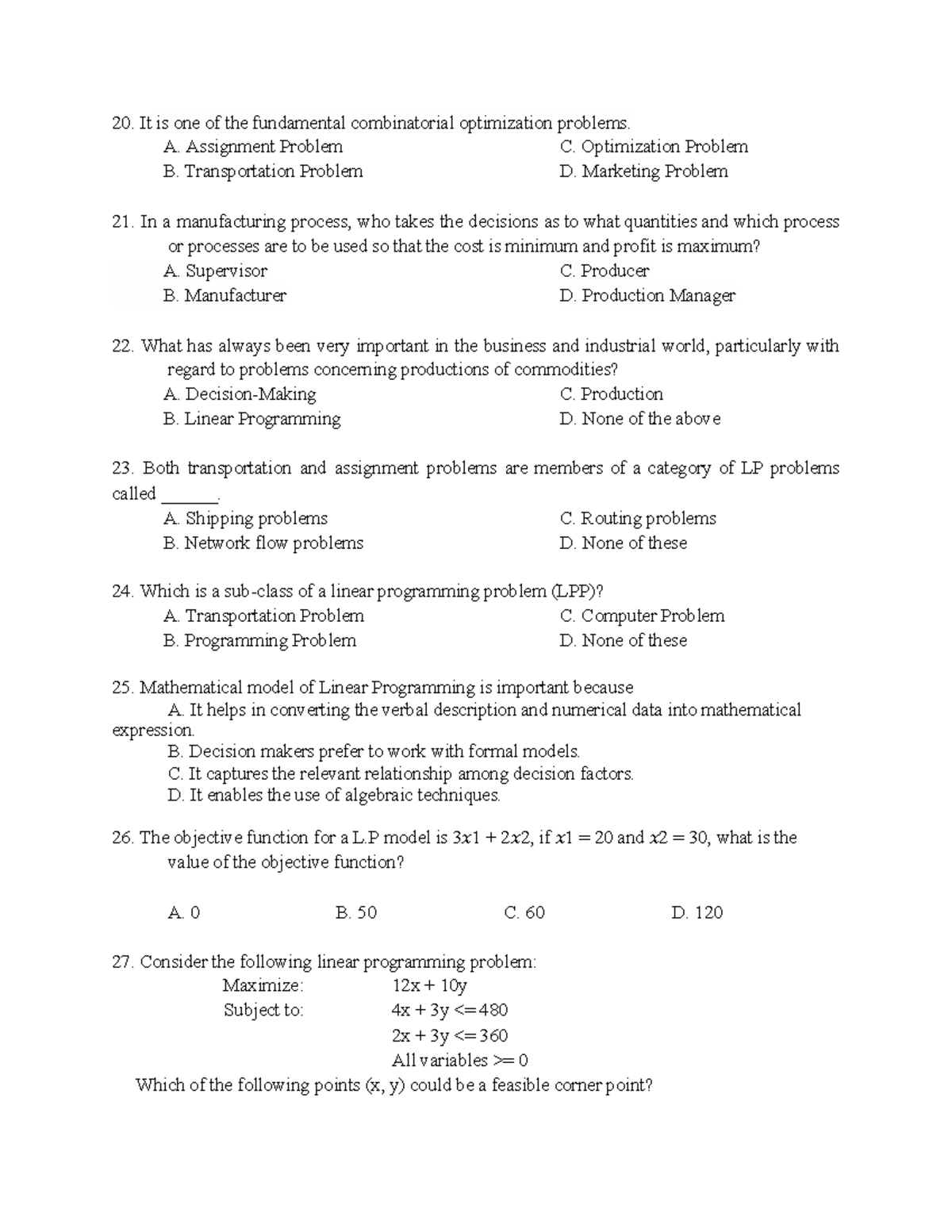 Management Science Practice Questions - It is one of the fundamental ...