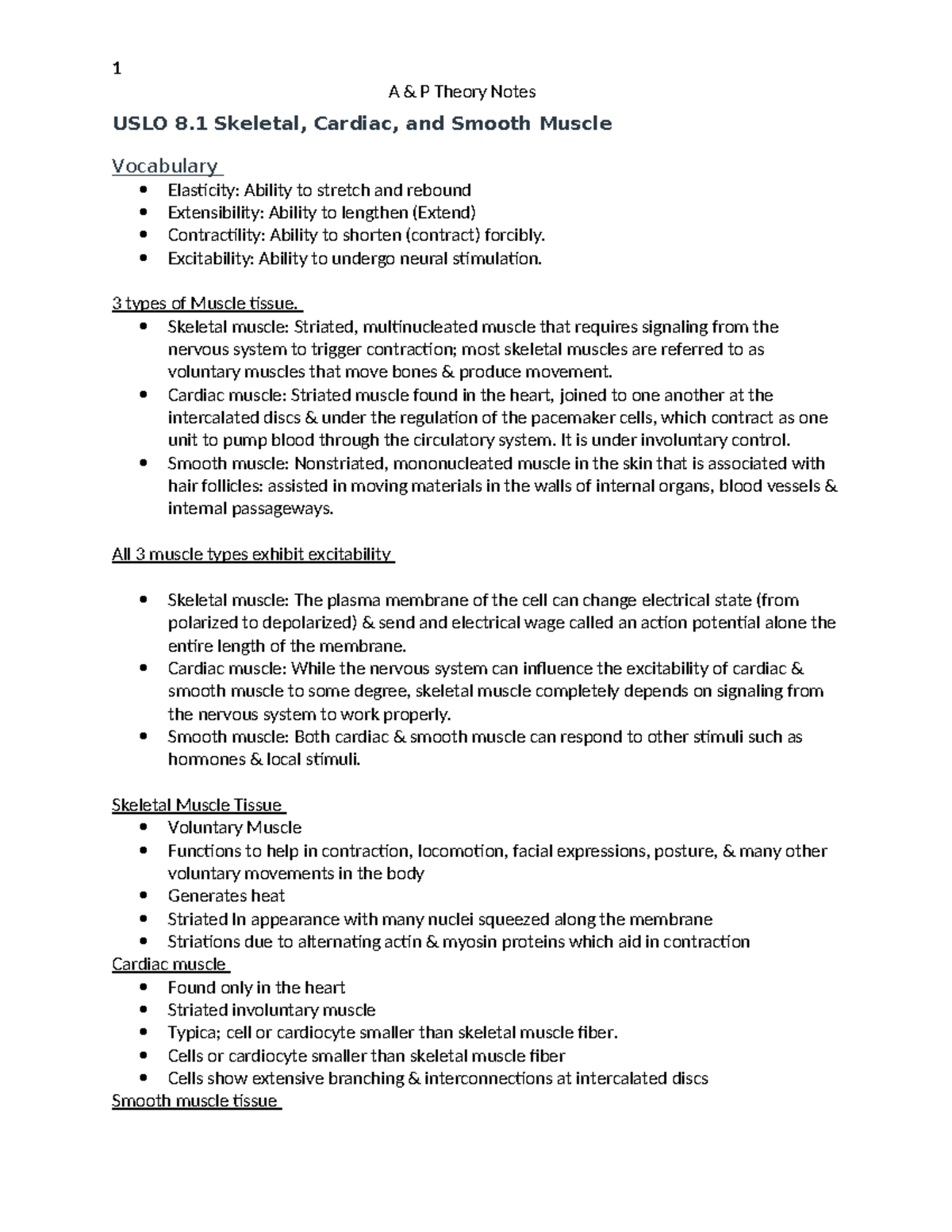 A & P Theory Notes: Understanding Muscle Types and Nervous System ...