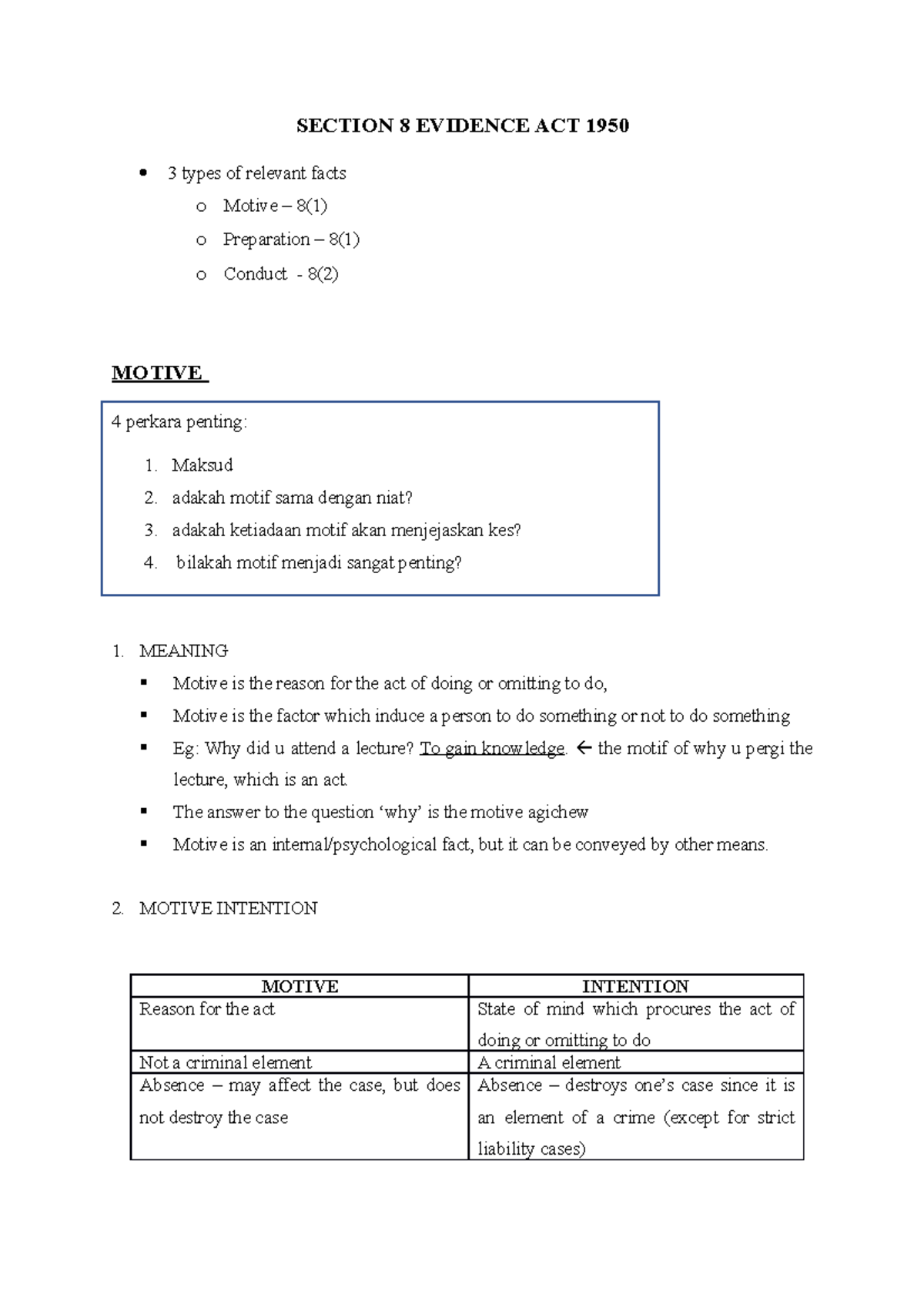 Section 8 Of The Evidence Act 1950 Understanding Motive And Conduct