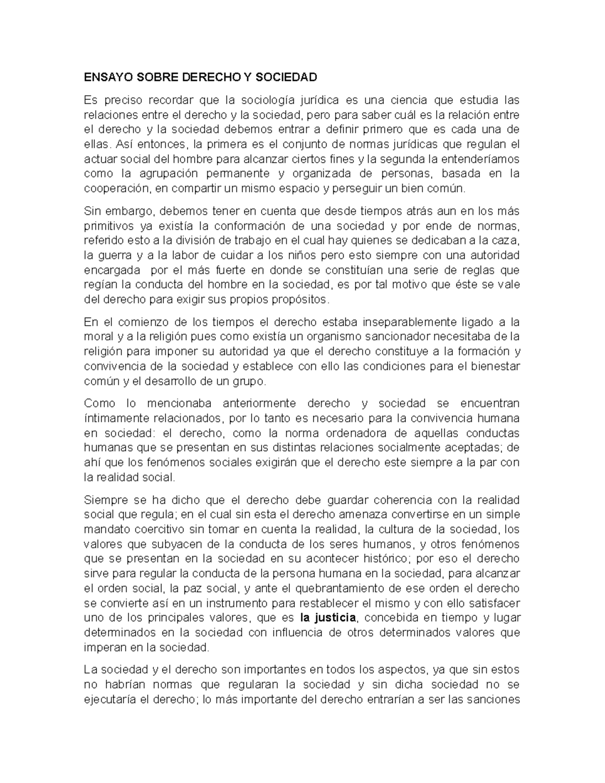 ENSAYO SOBRE DERECHO Y SU IMPORTANCIA EN LA SOCIEDAD - Studocu
