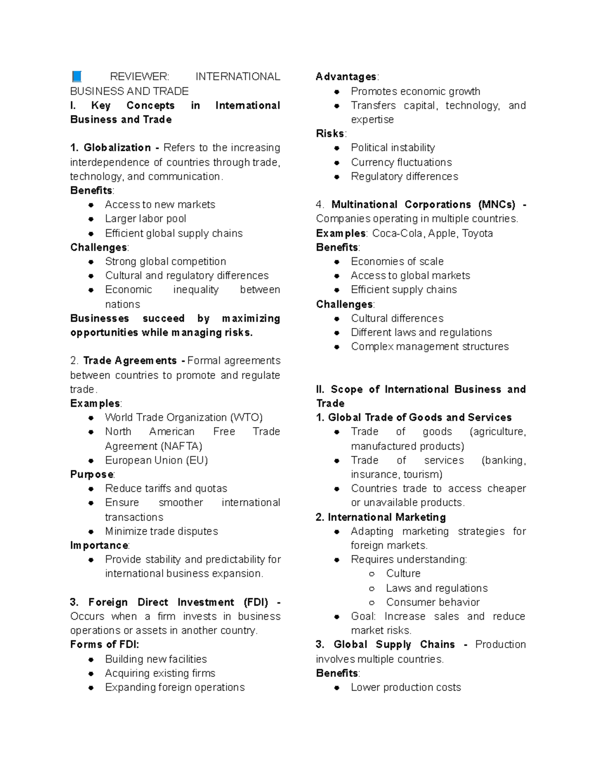 REVIEWER: IBT 101 - Key Concepts in International Business and Trade ...
