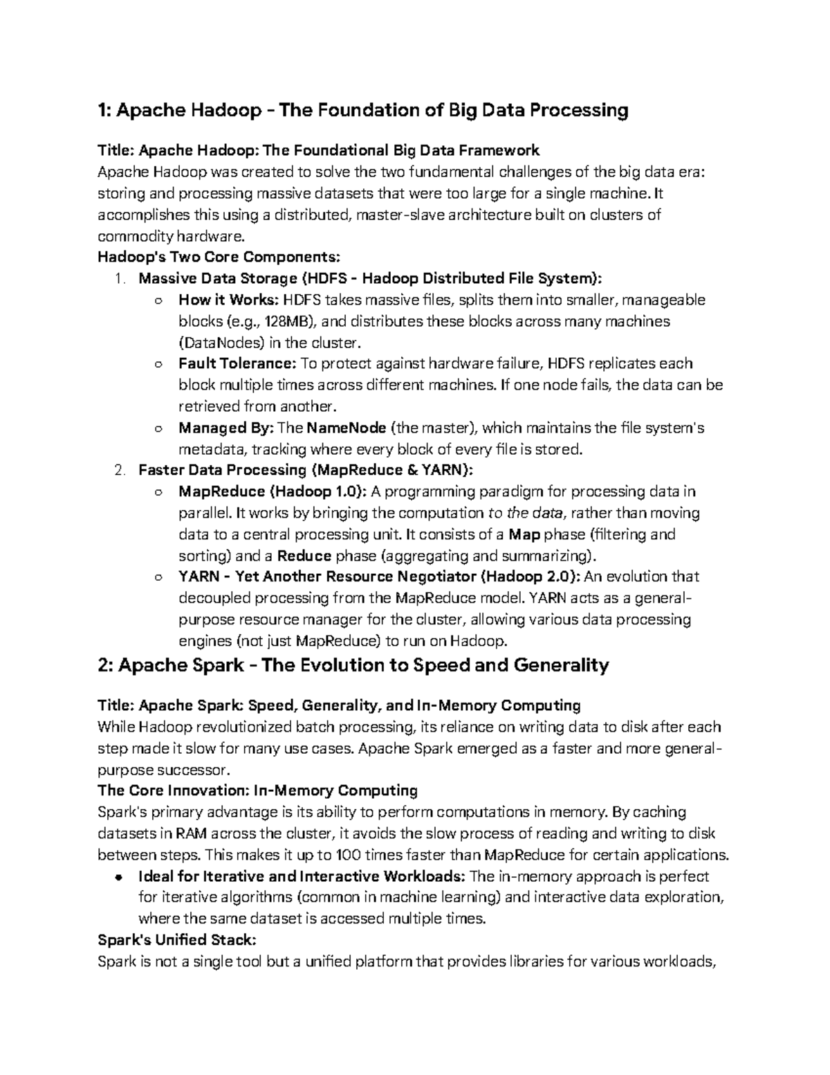 Sec 9: Summary of Lectures on Apache Hadoop & Spark - Studocu