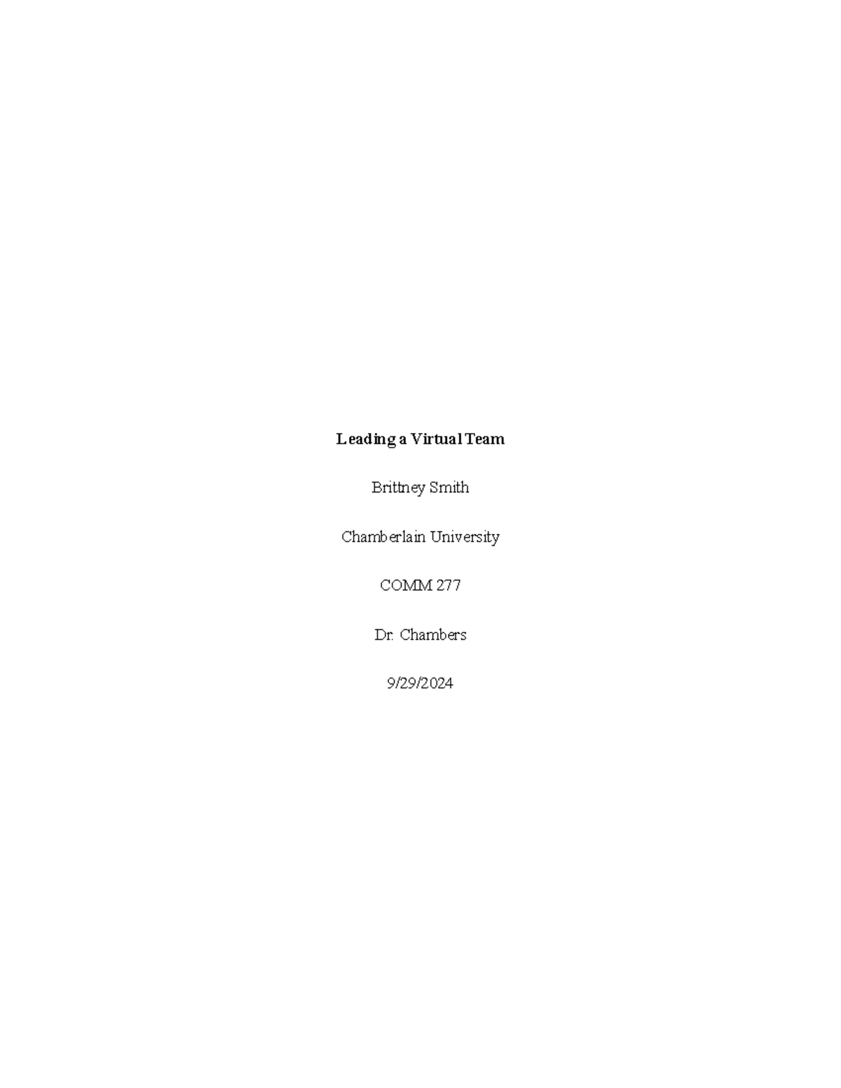 COMM 277: Leading a Virtual Team - Strategies for Effective ...