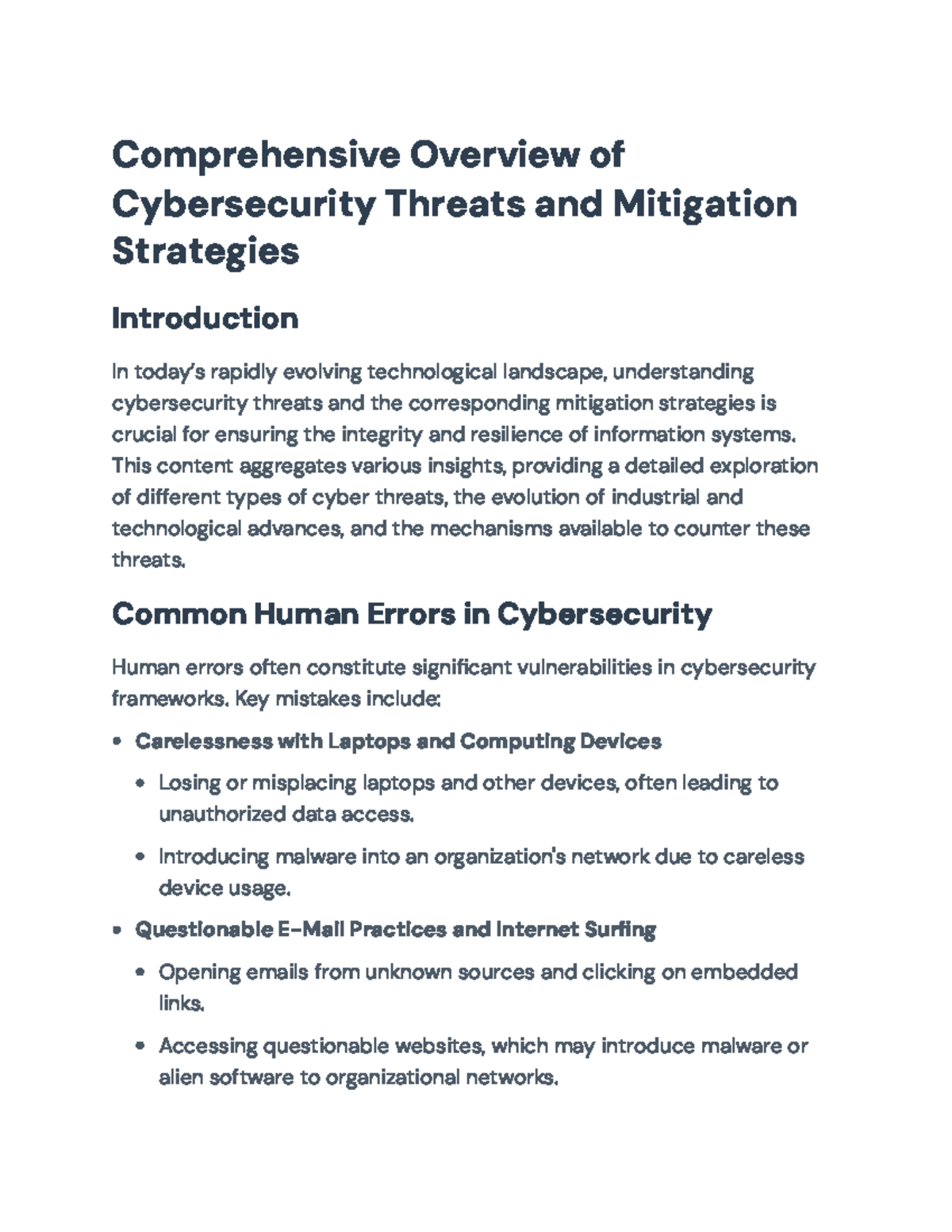 Cybersecurity Threats & Mitigation Strategies Overview - Comprehensive ...