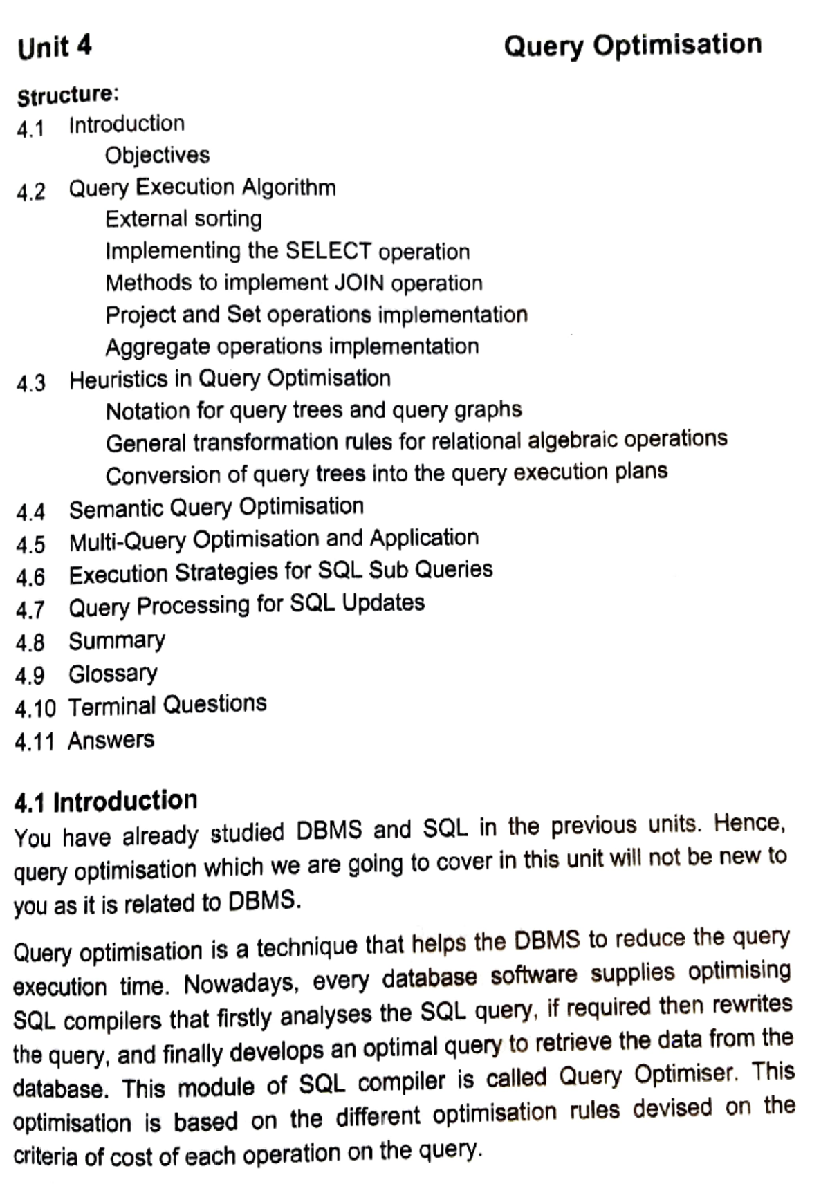 Advanced DBMS - Unit 4: Techniques in Query Optimisation - Studocu