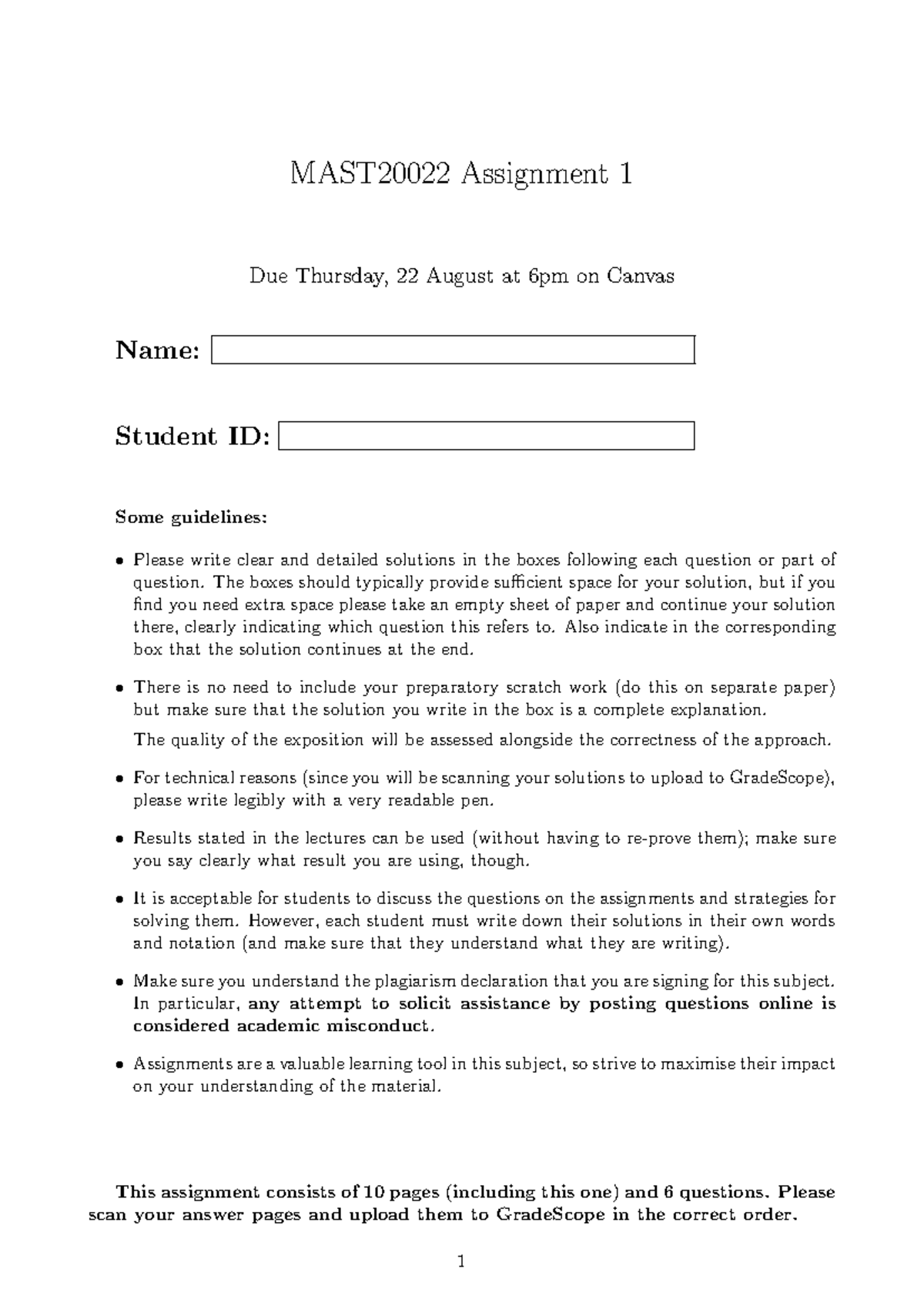 MAST2002 Assignment 1 Guidelines and Problem Solutions (2024) - Studocu