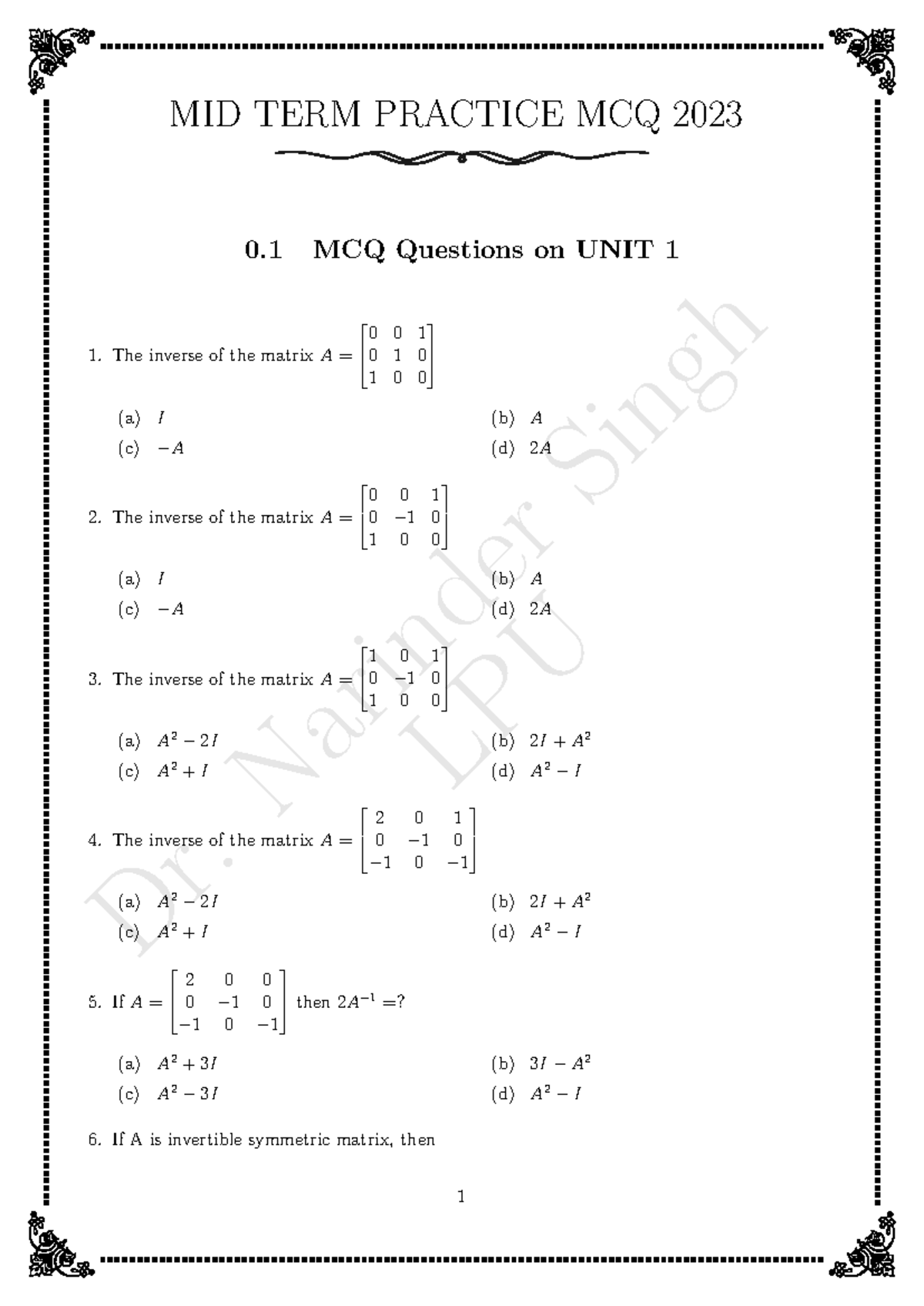 MIDTERM MCQ PRACTICE 2023 - UNIT 1 Questions & Answers - Studocu