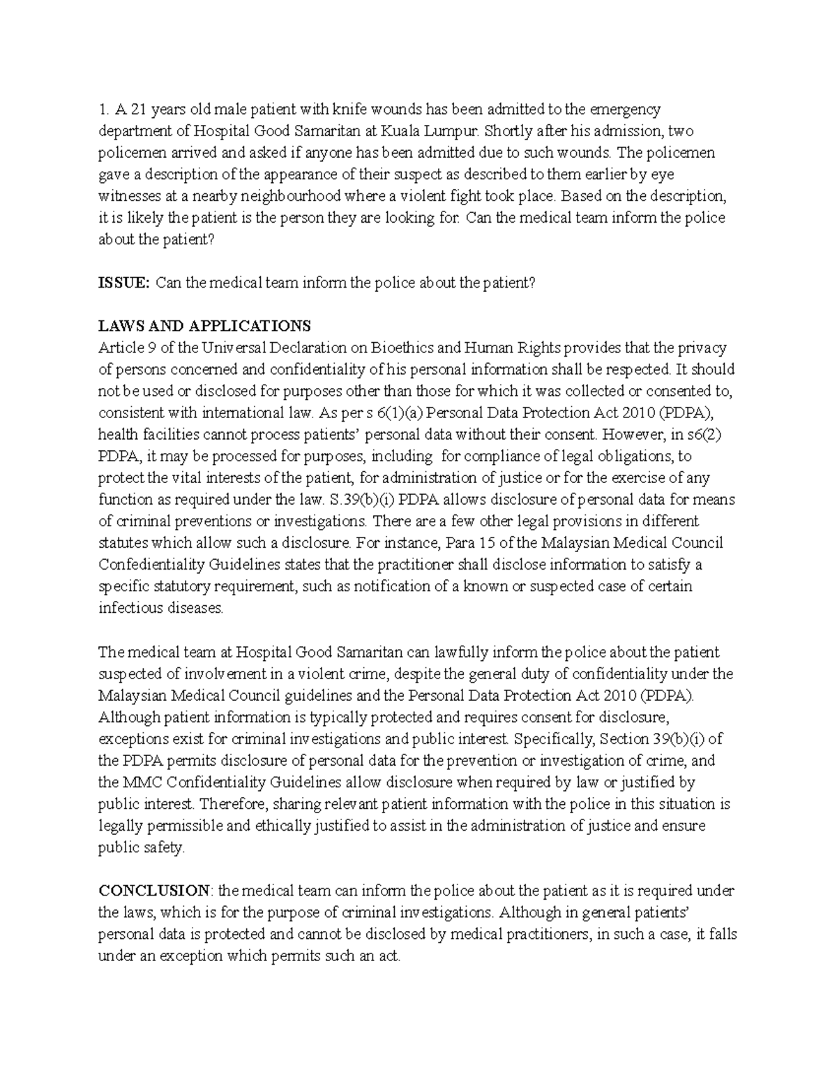 Medical TUTO: Patient Confidentiality and Police Disclosure Issues ...