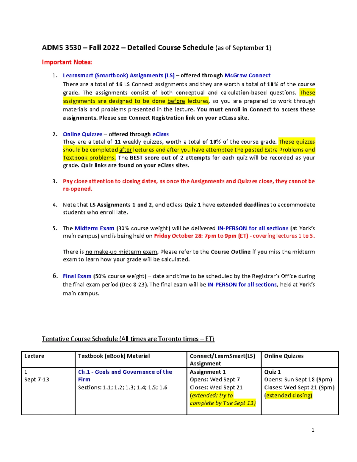 ADMS 3530 Winter 2025 Course Schedule: Assignments & Exams Overview ...