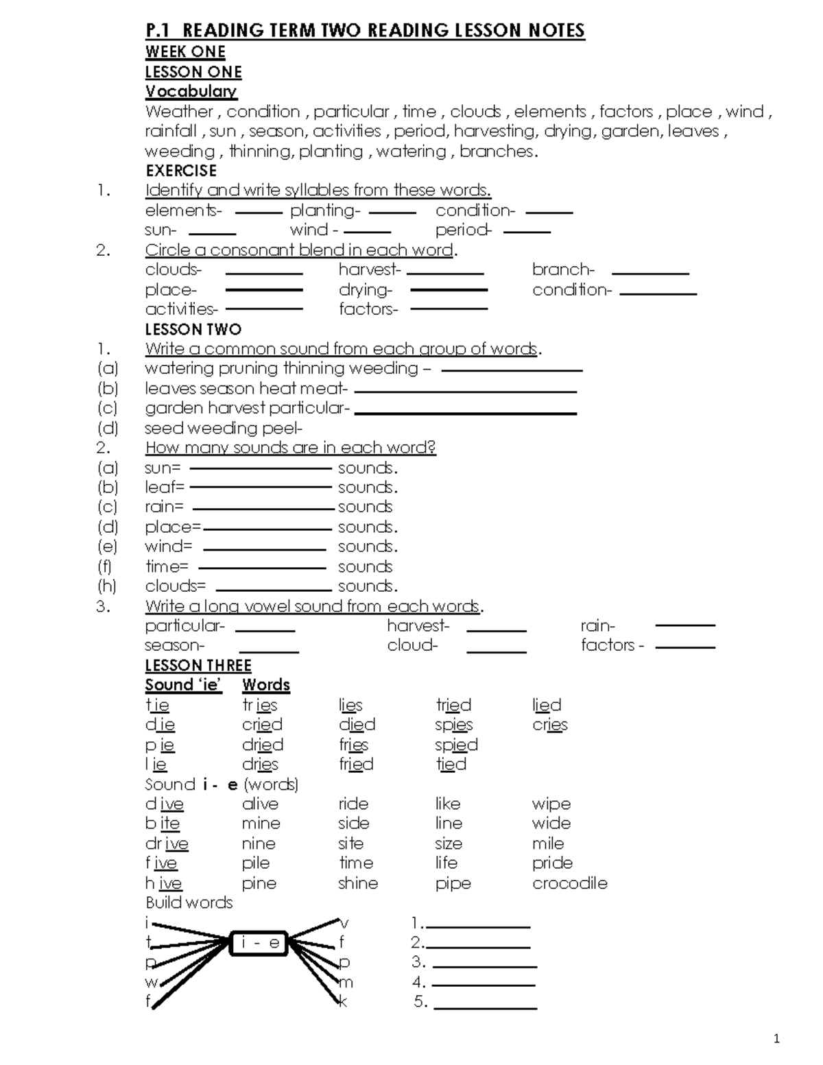 P.1 READING TERM TWO - Comprehensive Lesson Notes - Studocu