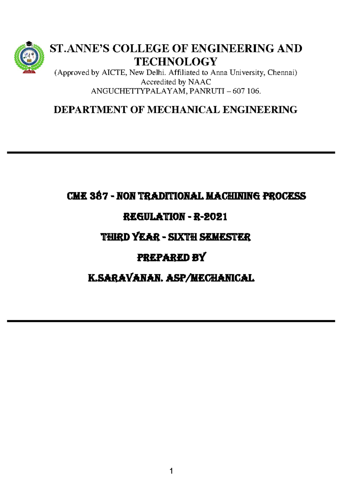 CME 387 Final Notes on Non-Traditional Machining Processes - Studocu