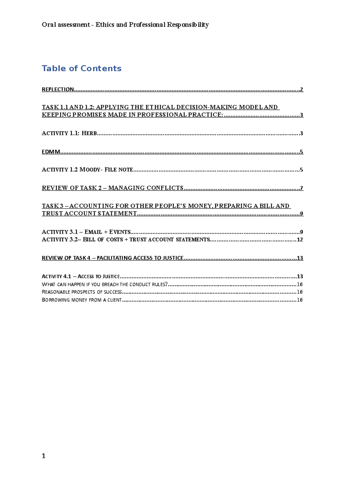 Oral Assessment: Ethics & Professional Responsibility Insights - Studocu