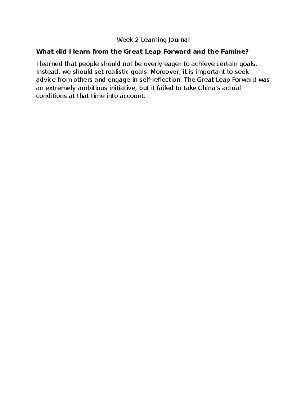 Learning Journal - Week 2 - Chinese Cultural Revolution - Week 2 ...