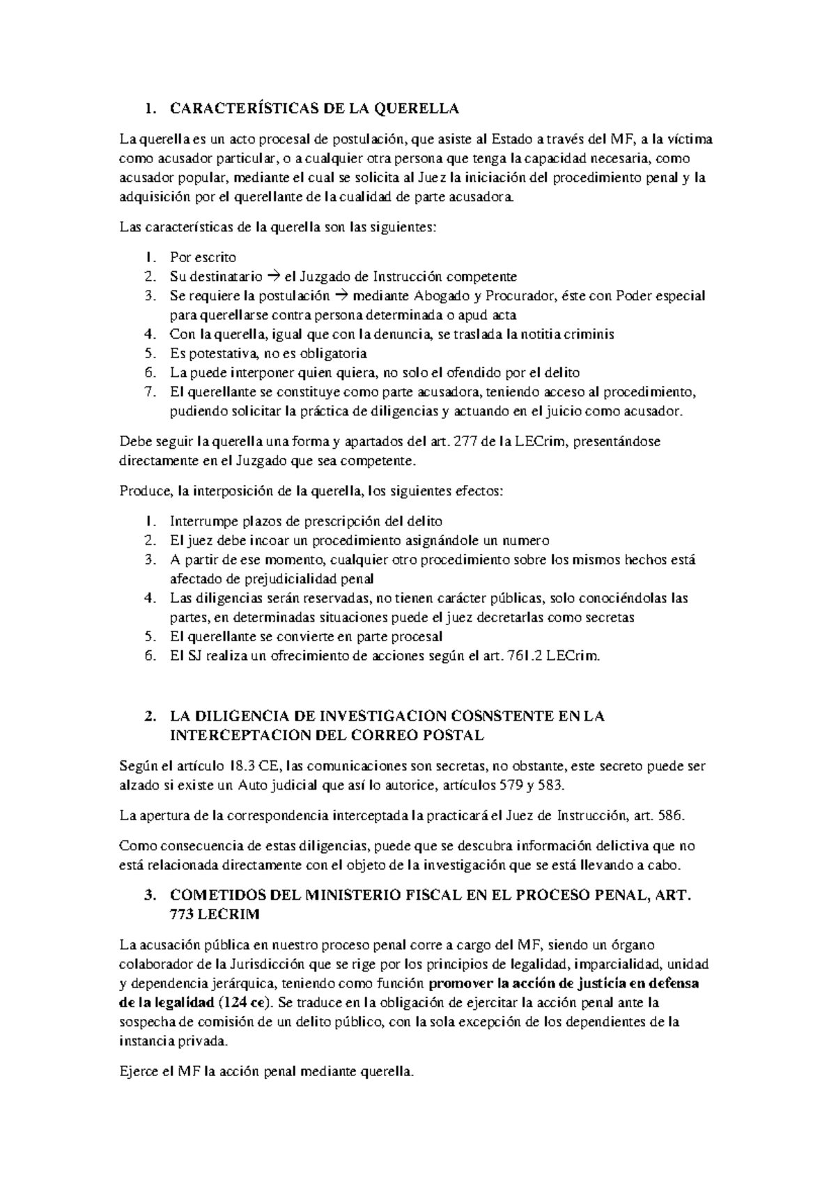 CaracterÍsticas de la querella - 1. CARACTERÍSTICAS DE LA QUERELLA La ...