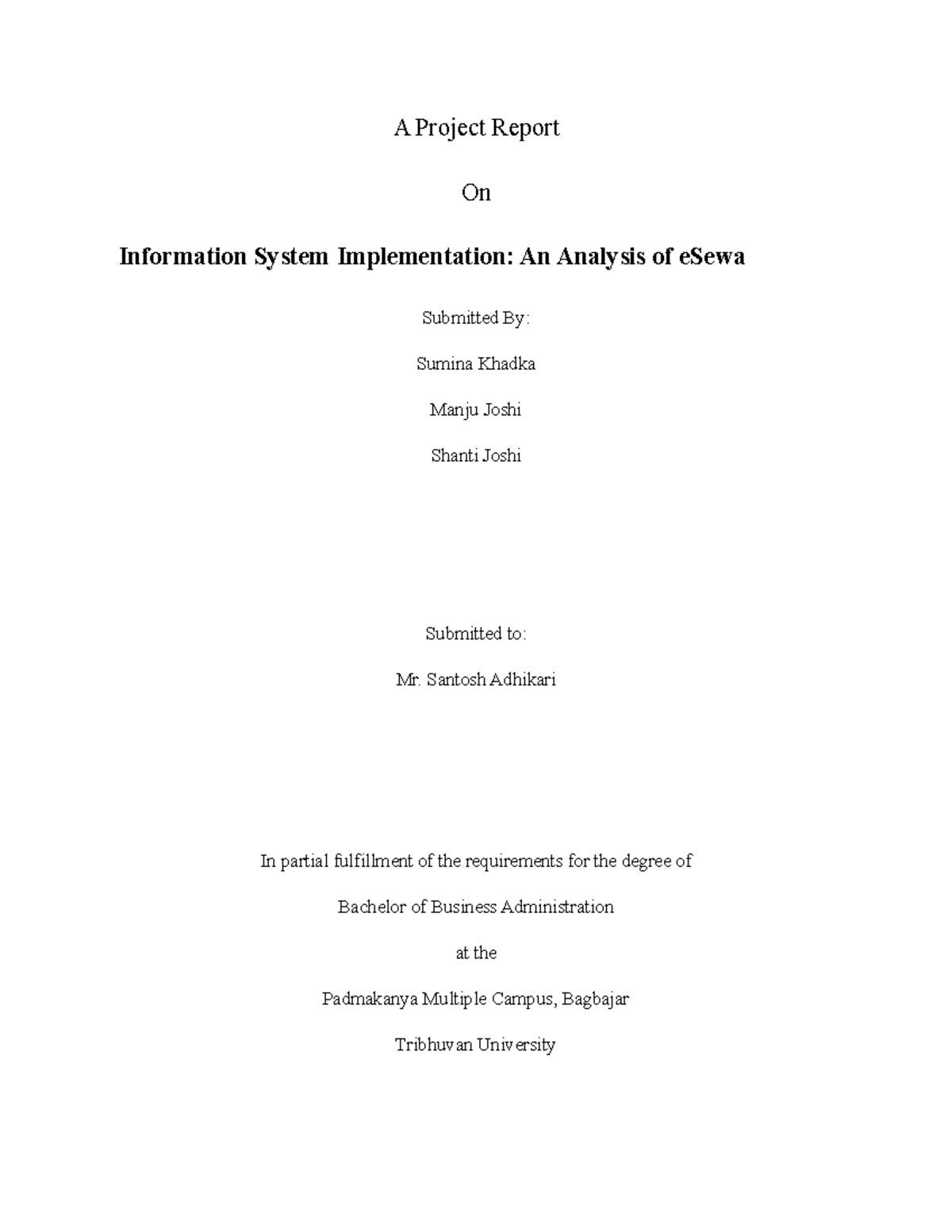 BBA Project Report: Analysis of eSewa Information System Implementation ...