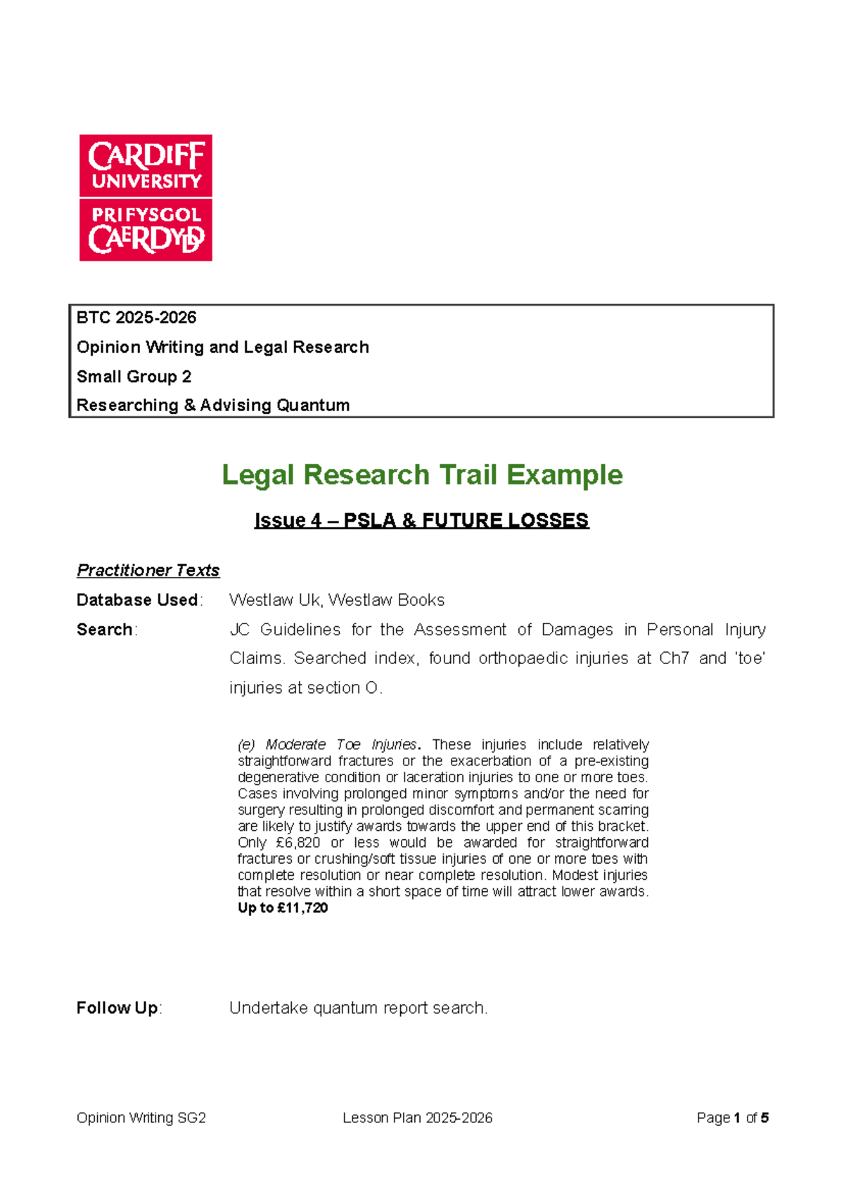 SG2 - Opinion Writing & Legal Research: PSLA and Ogden Calculations ...