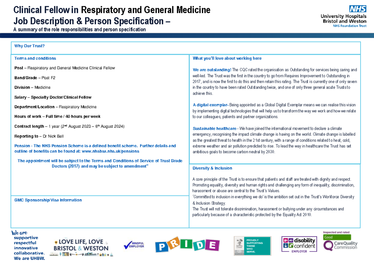 Clinical Fellow Job Description (Respiratory & CF) - JD/CF/Aug23 - Studocu