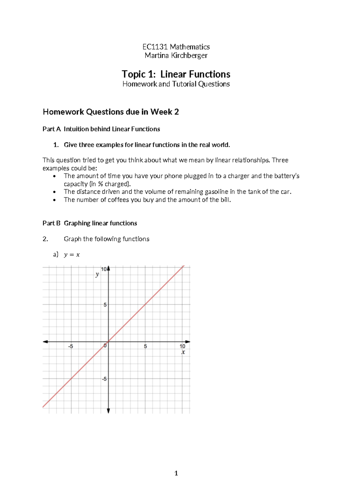 EC1131 2018-2019 Topic 1 Linear Functions - Homework & Tutorial ...