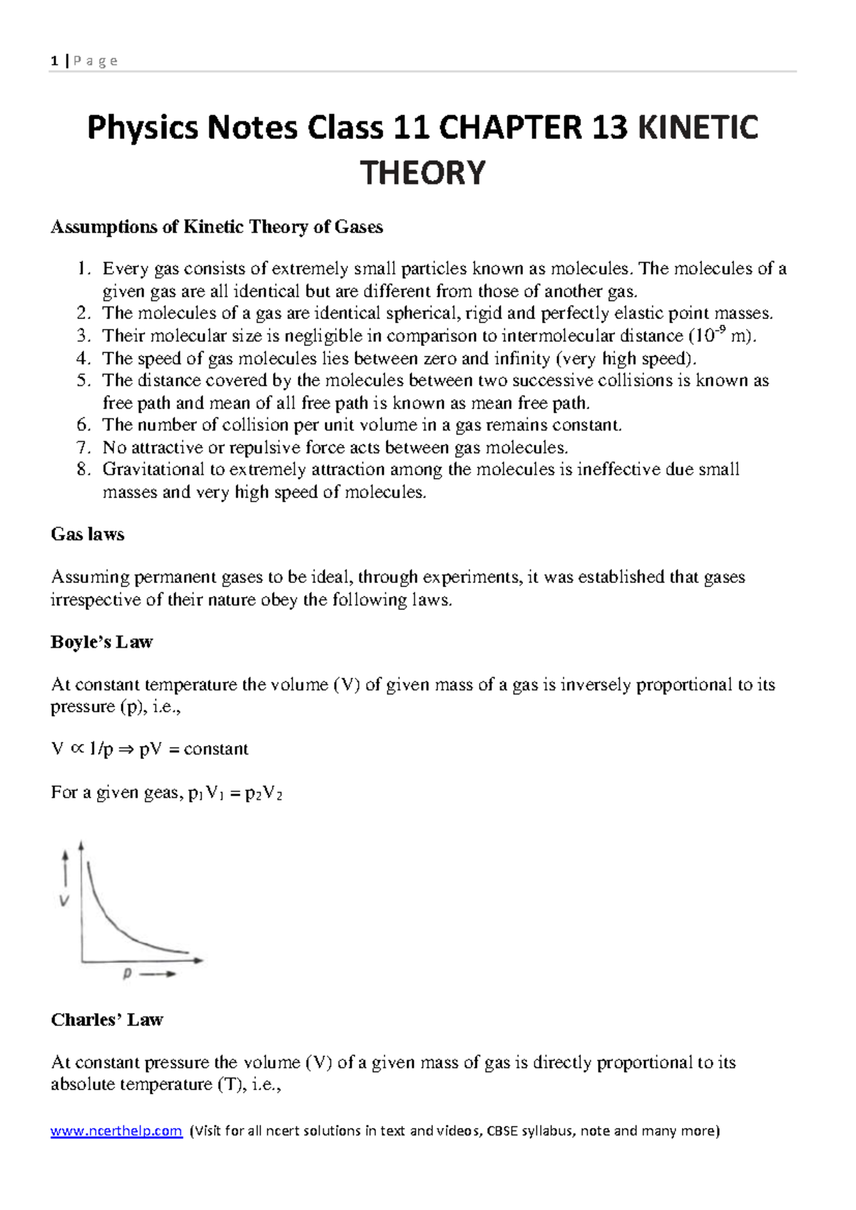 Physics Notes Class 11 Chapter 13 Kinetic Theory - Physics Notes Class ...