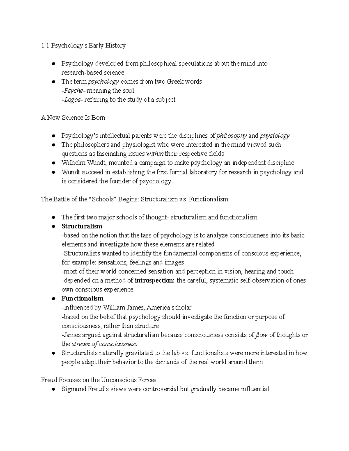 Chapter 1 Notes - 1 Psychology's Early History Psychology developed ...