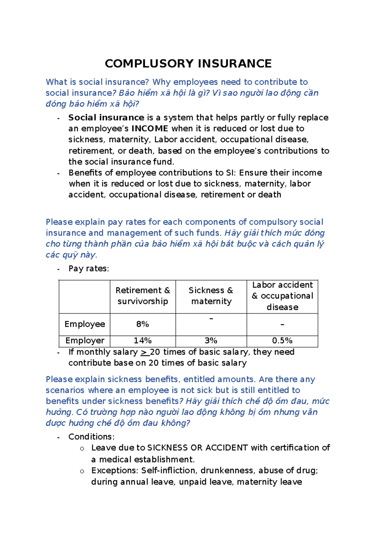 Compulsory Insurance Overview: Social Insurance Benefits ...