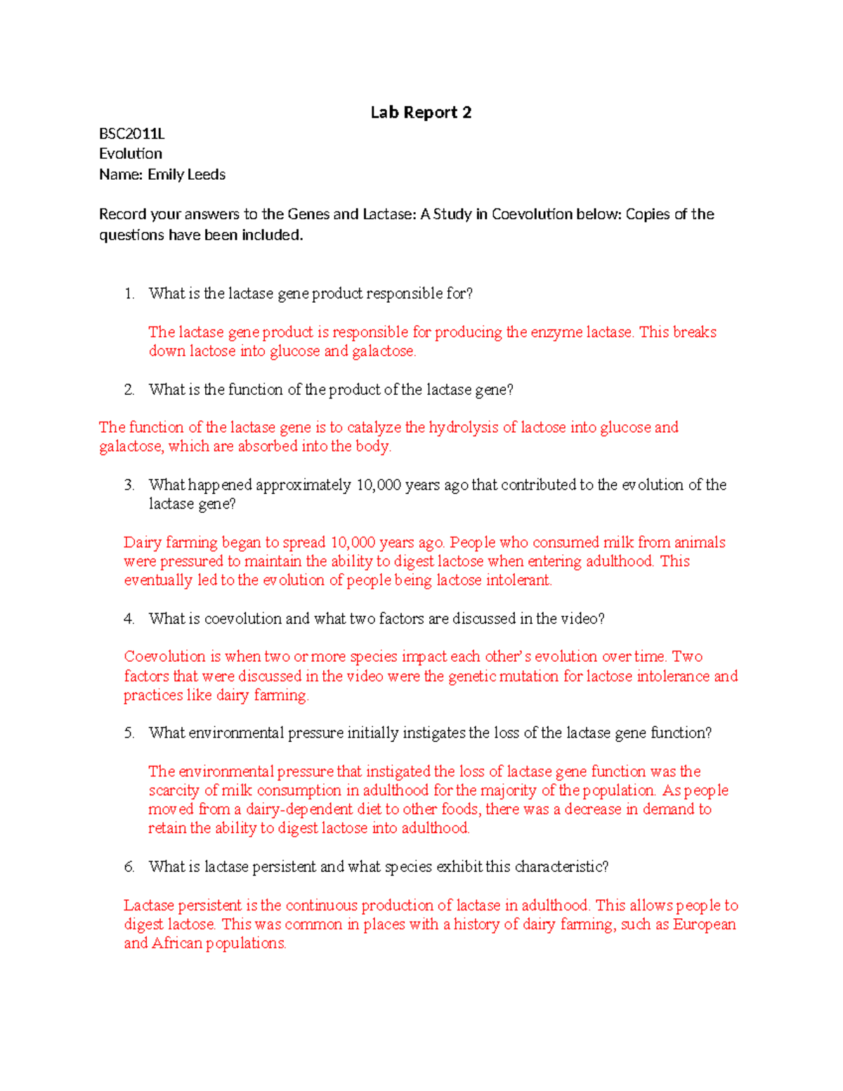 Module 2 Lab Report - Lab Report 2 BSC2011L Evolution Name: Emily Leeds ...