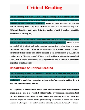 Lec 3 Critical Reading: Analyzing Texts for Deeper Understanding - Studocu