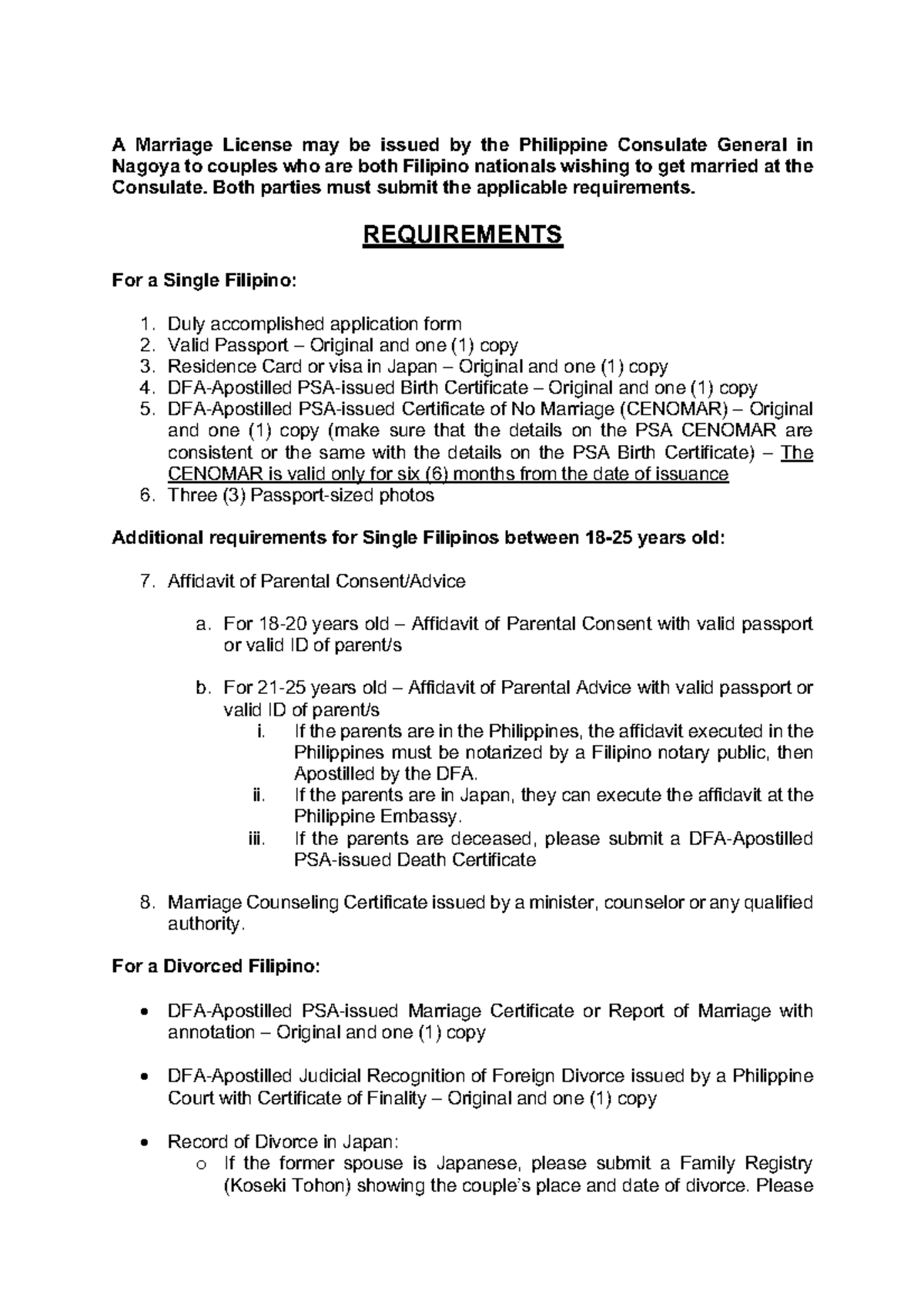 Marriage License Requirements for Filipino Nationals - BSBA - Studocu