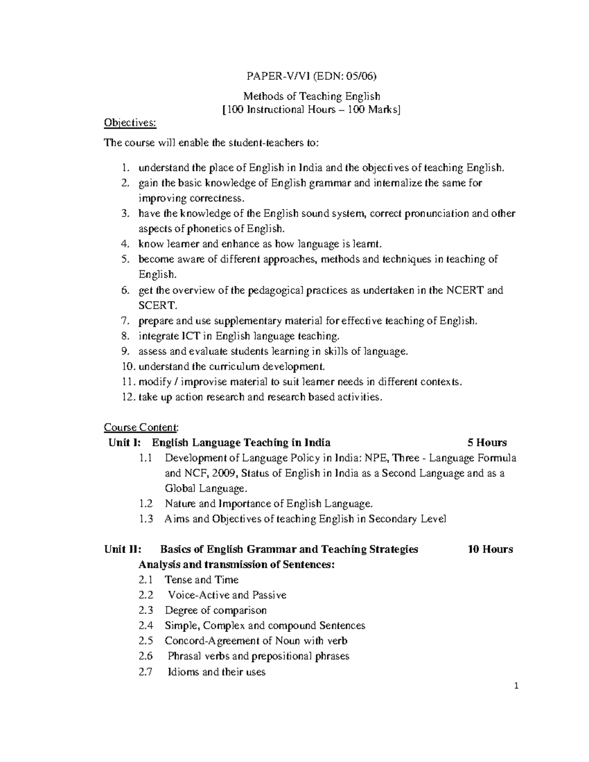 BEd English 2013-14: Methods of Teaching English Overview - Studocu