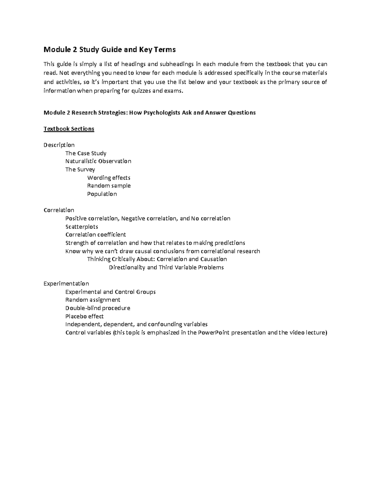 Module 2 Study Guide: Key Terms & Research Strategies in Psych - Studocu