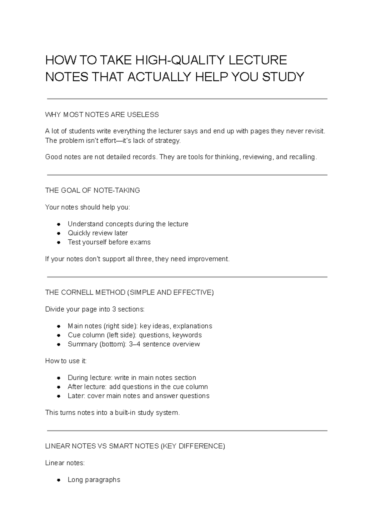 Effective Strategies for Taking Lecture Notes: A Guide - Studocu