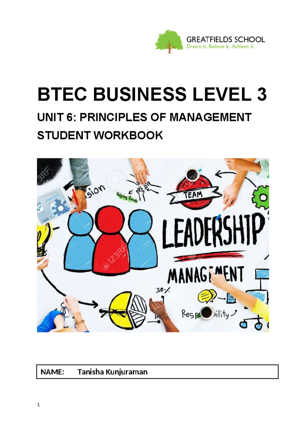 BTEC Level 3 Unit 6: Principles of Management Student Workbook - Studocu