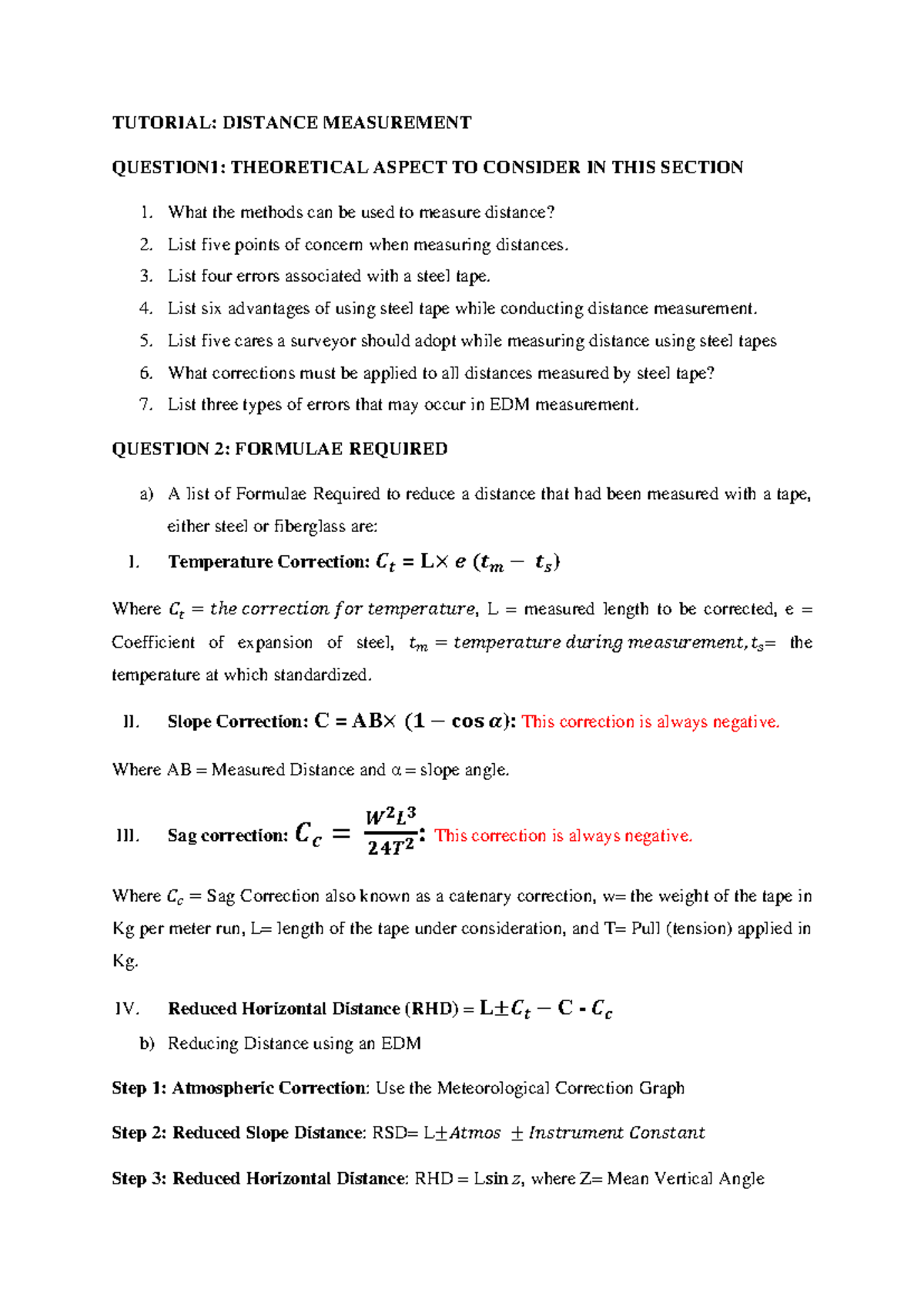 Tutorial: Distance Measurement Methods & Corrections (ENG 101) - Studocu
