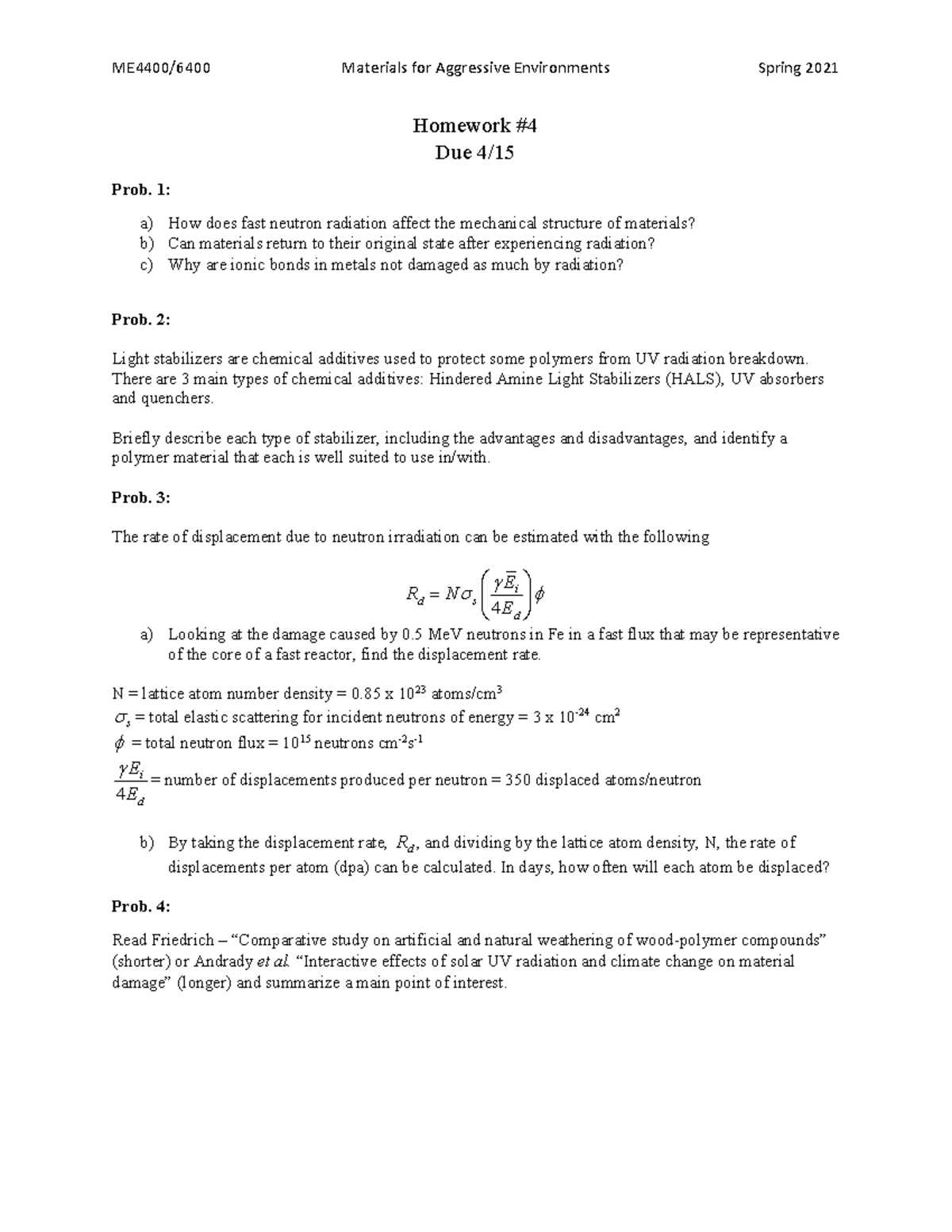 Homework 4 - HW4 Questions - ME4400/6400 Materials for Aggressive ...