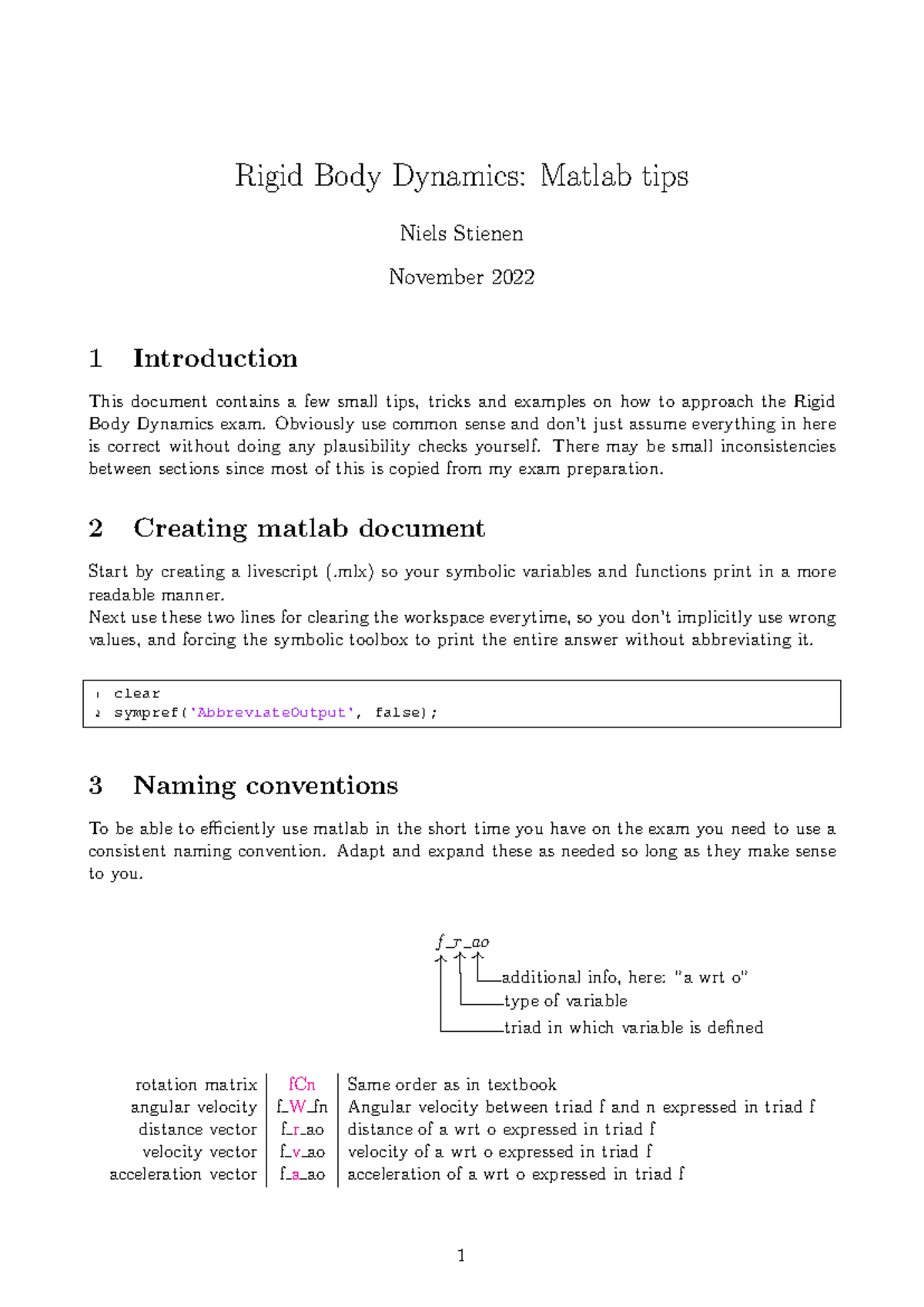 Rigid Body Dynamics (RBD) Exam Tips: MATLAB Guide - Studeersnel