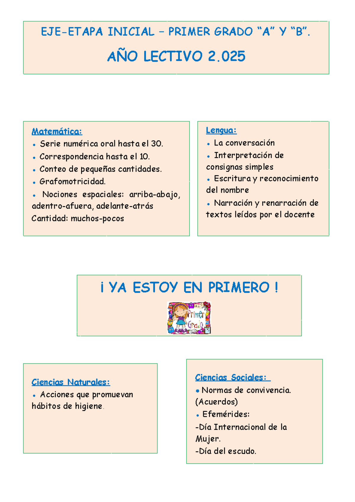 Etapa de Inicio 1er Grado 2025: Actividades para Primeros Días - Studocu
