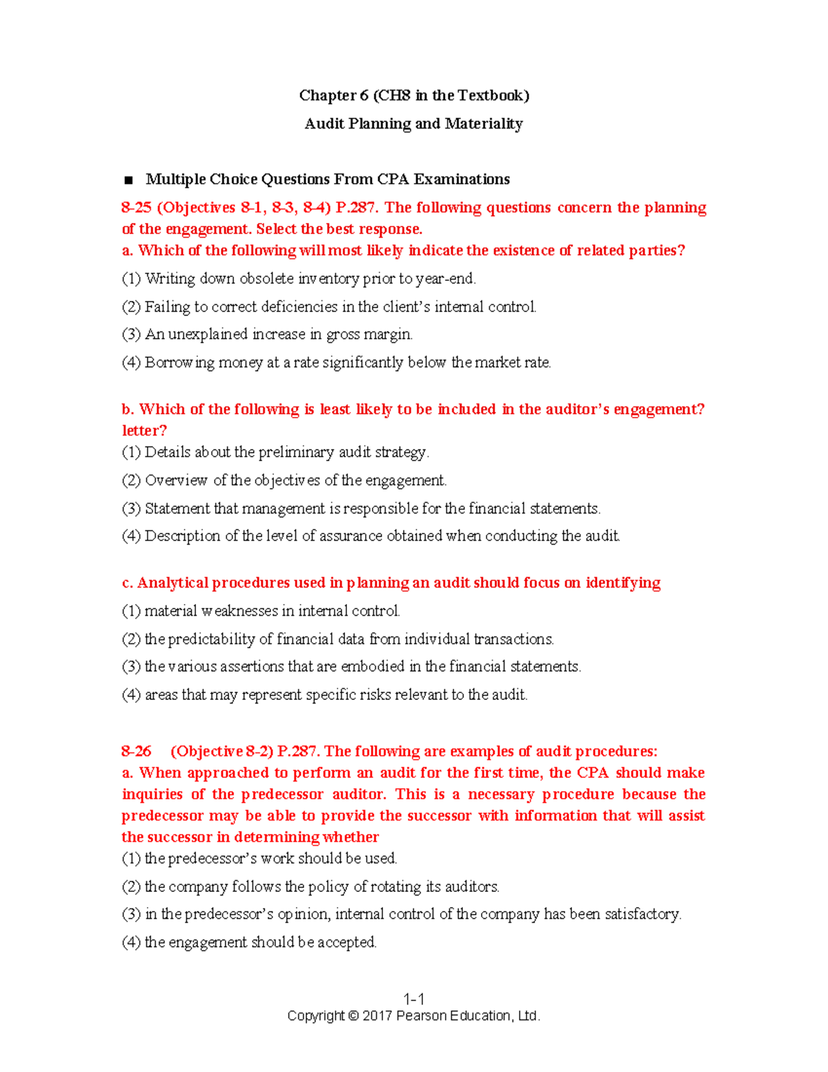 CH6 - Audit Planning & Materiality MCQs from CPA Exams - Studocu