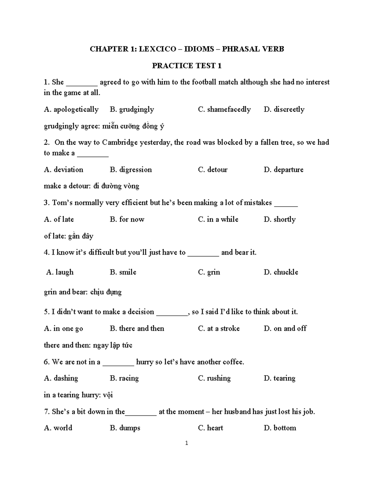 Bài Tập Tổng Hợp - Lexico & Grammar - Practice Tests - Studocu