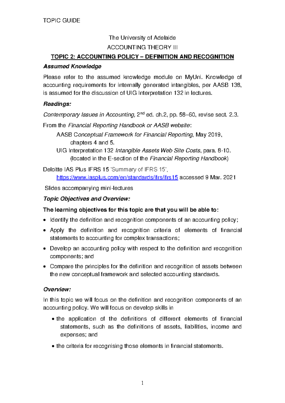 Topic 2 combined - TOPIC GUIDE The University of Adelaide ACCOUNTING ...