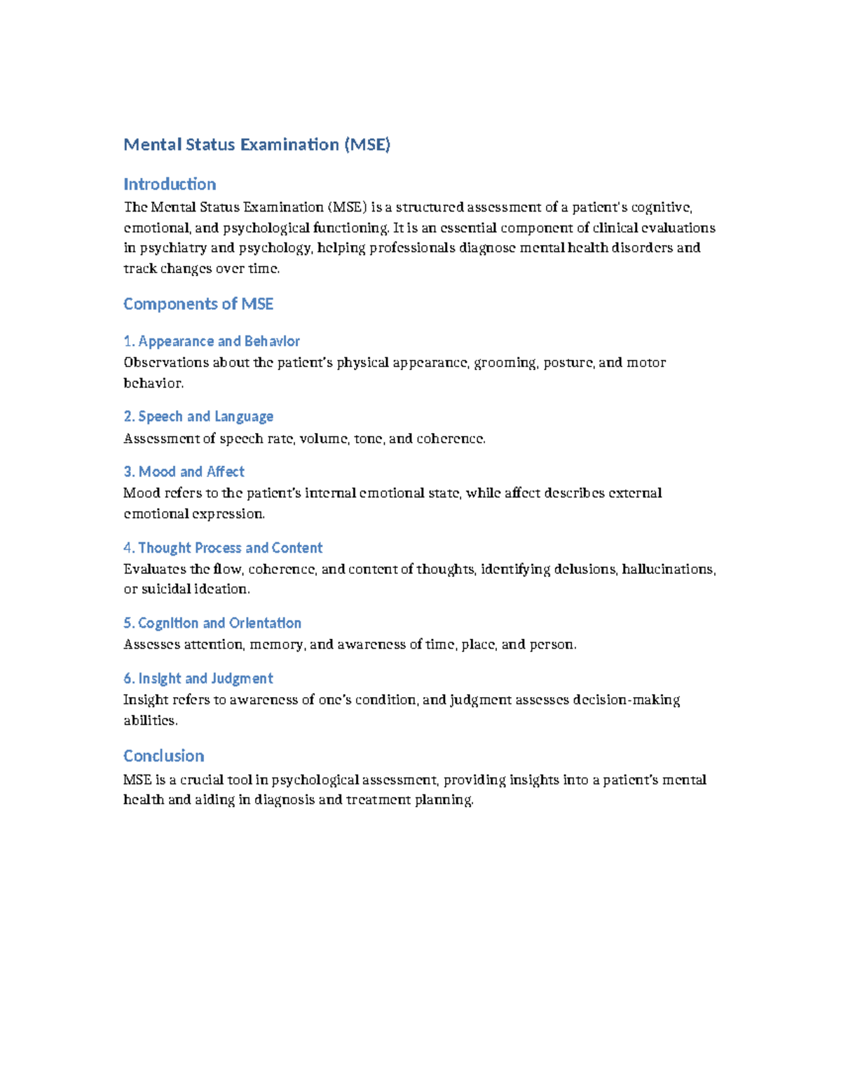 Mental Status Examination - It is an essential component of clinical ...
