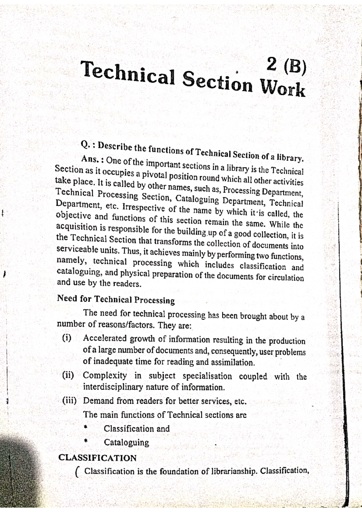 Library Management: Functions of the Technical Section - Studocu