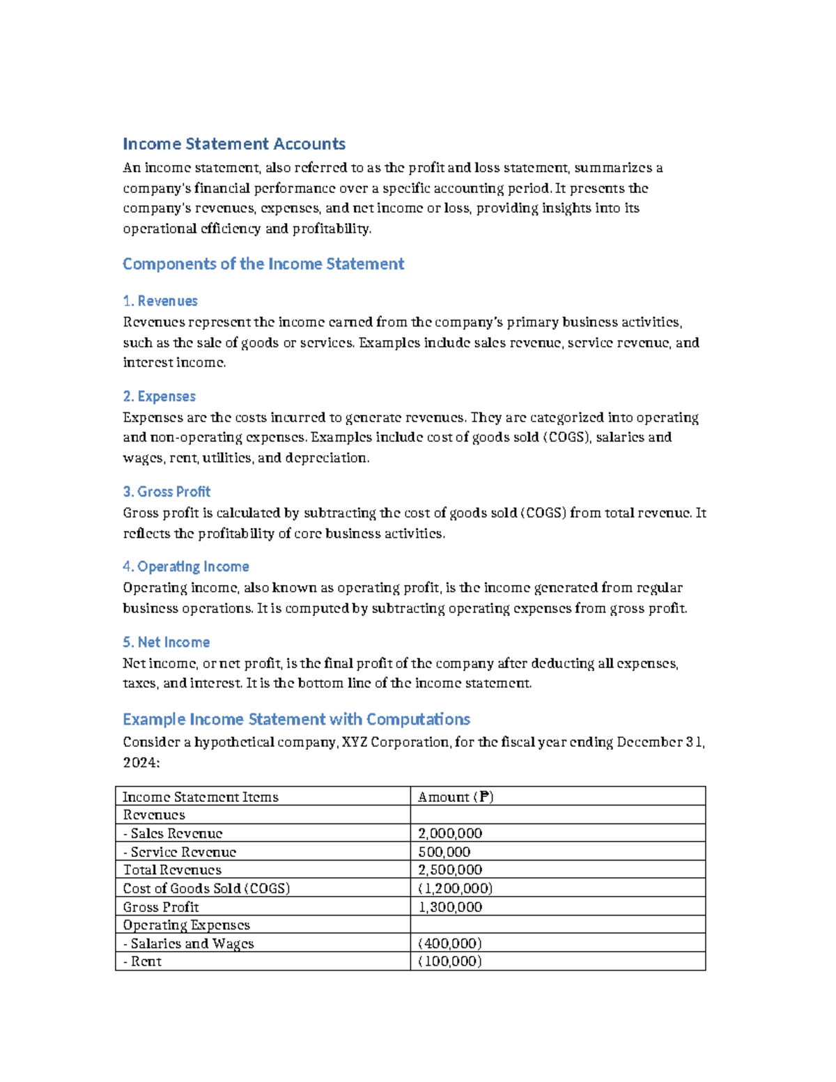 Income Statement Accounts Overview and Key Components - Studocu