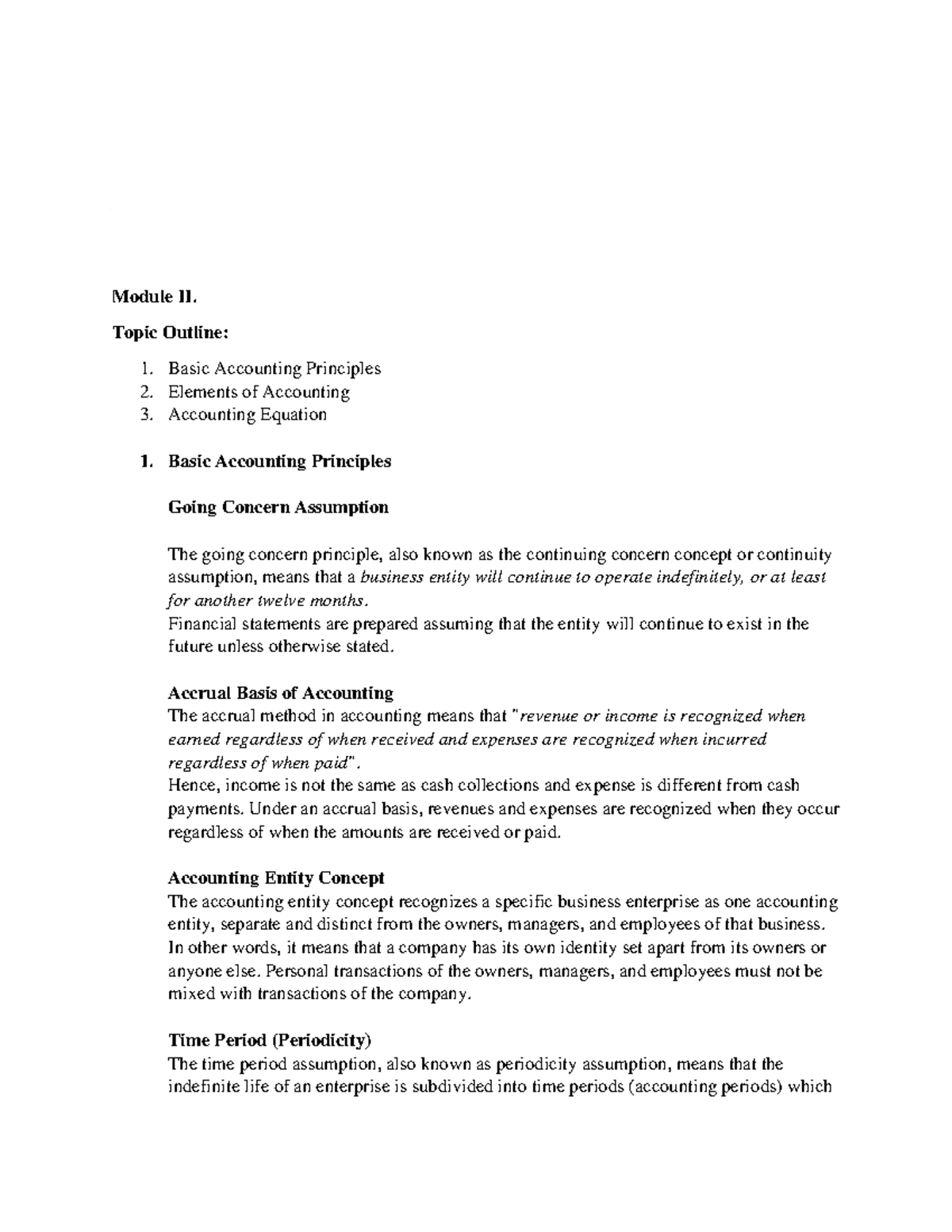 BSENTREP 1C Module II: Basic Accounting Principles & Elements - Studocu