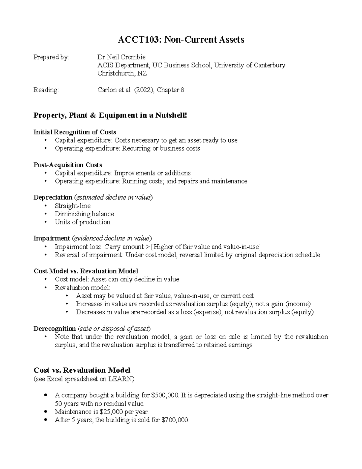 ACCT103: Non-Current Assets Overview and Key Concepts - Studocu