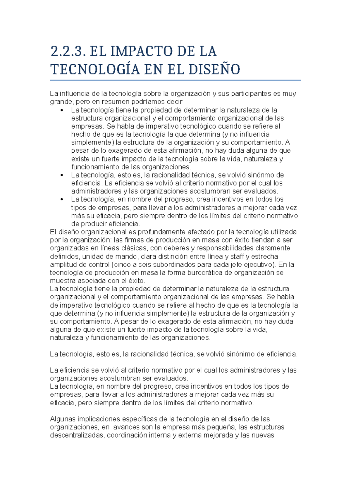 2.2.3 El Impacto de la Tecnología en el Diseño Organizacional - Document Preview