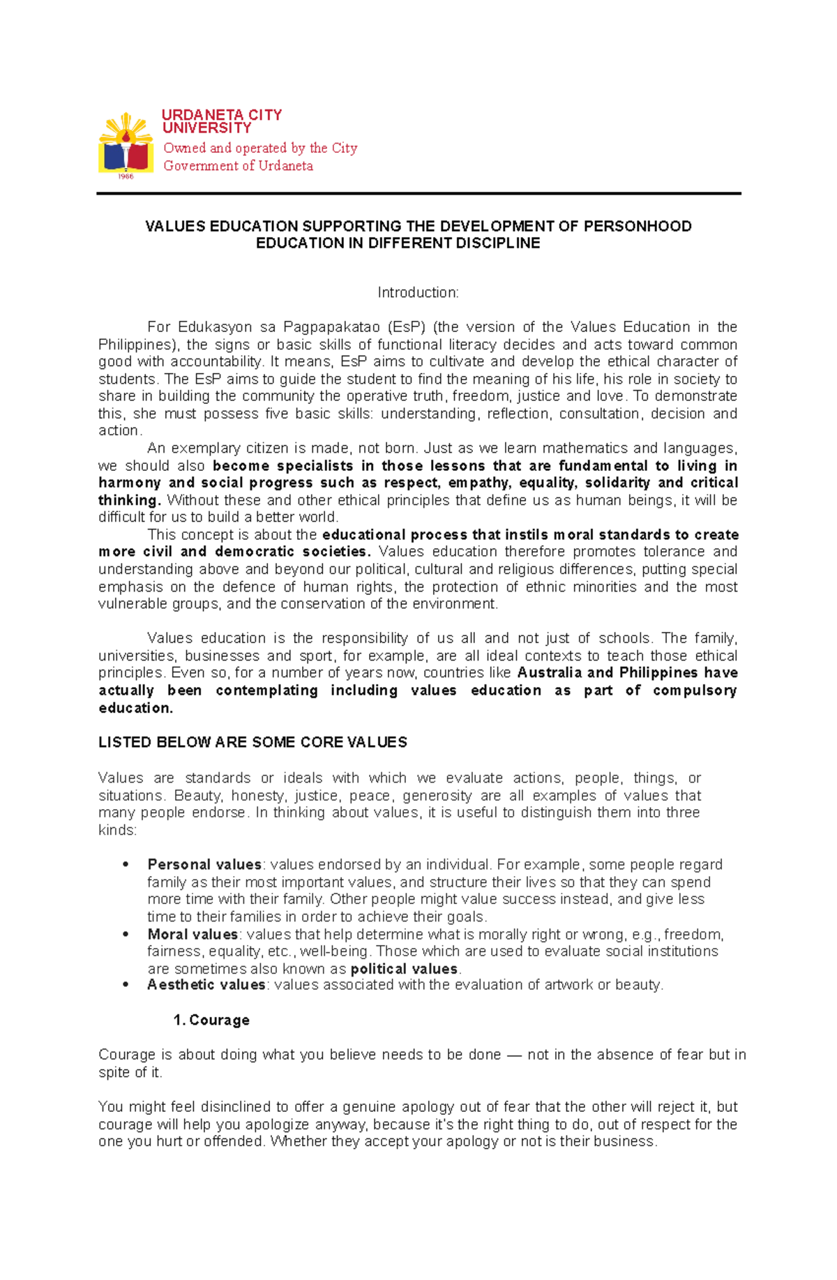 Values Education in Disciplines: Lesson 3 Insights and Core Principles ...